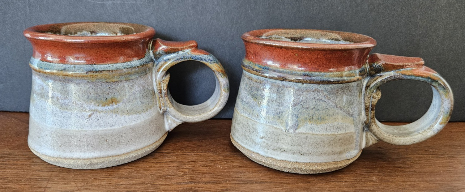 2 Studio Art Pottery Mugs Alice Sennett Signed Handcrafted Coffee Tea SLO 8 oz