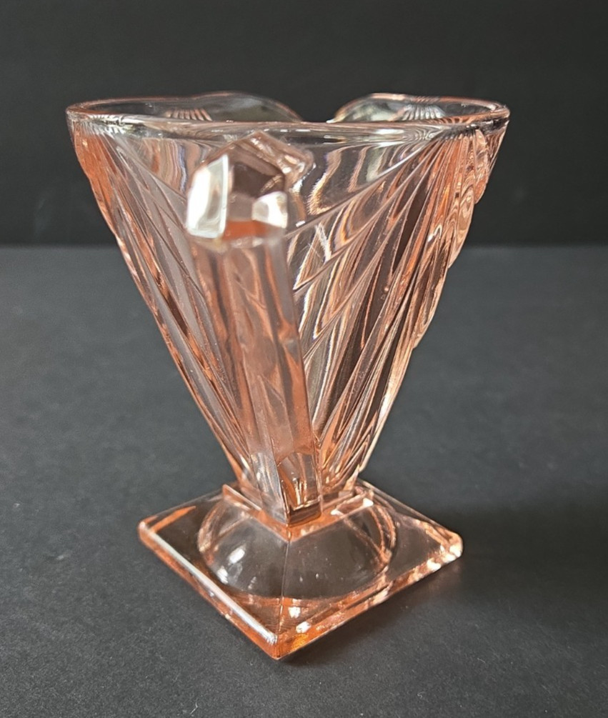 Vtg Indiana Glass Pink Pyramid Creamer and Sugar Bowl Set Art Deco Depression