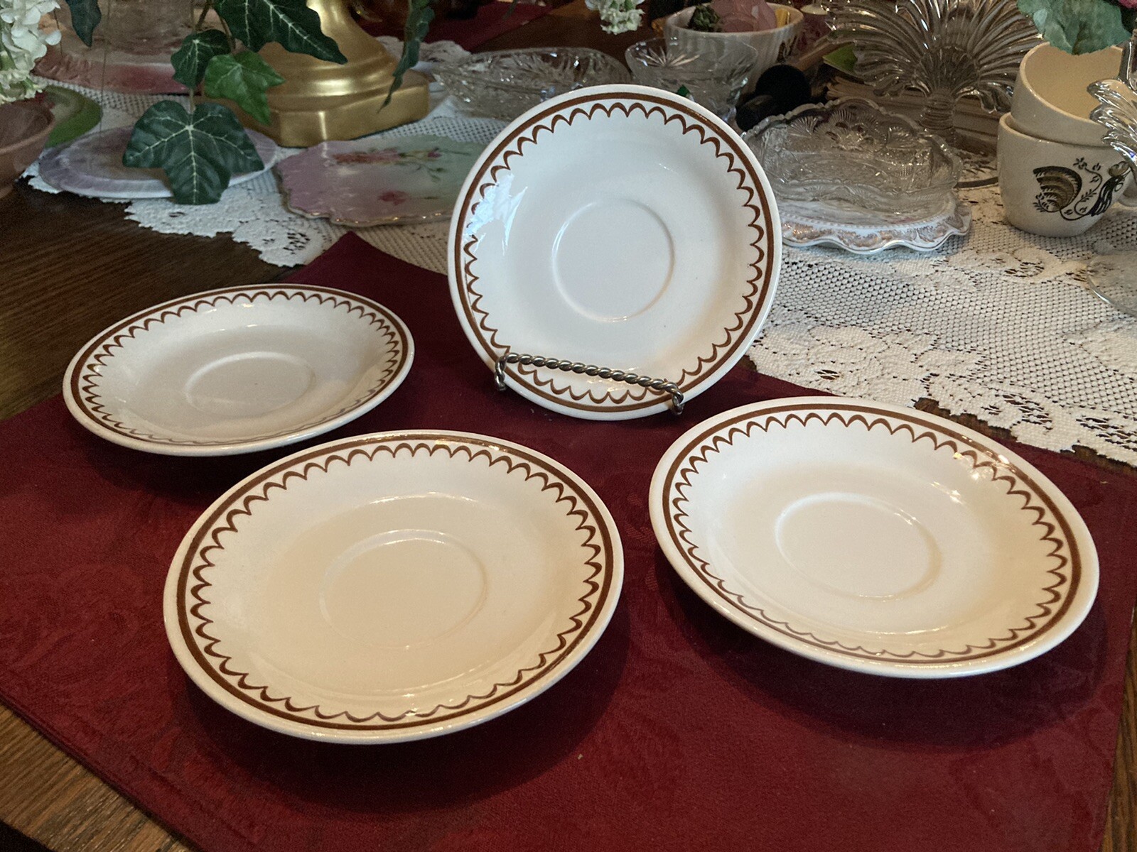 Vintage USA Saucers Brown Trim (4)