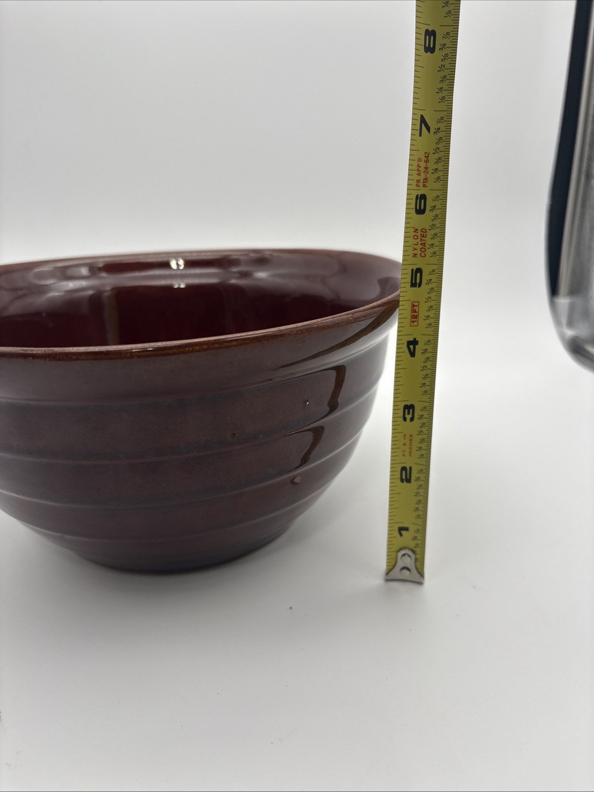 Vintage Marcrest brown-glazed stoneware mixing bowl 9in.