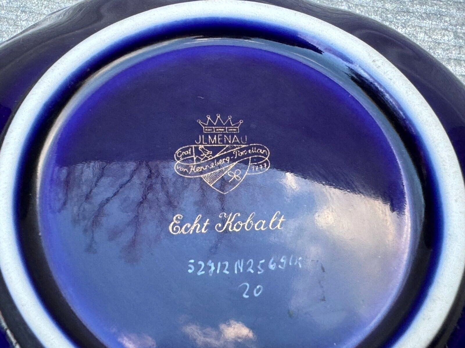 ECHT KOBALT BOWL J.L. MENAU COBALT BLUE GOLD LEAF VICTORIAN FLORAL VINE DESIGNS