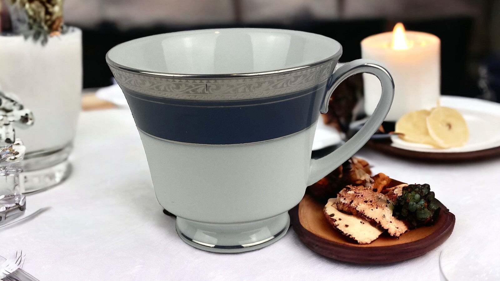 Noritake Crestwood Cobalt Platinum White Blue Porcelain Coffee Tea Cup 8 oz
