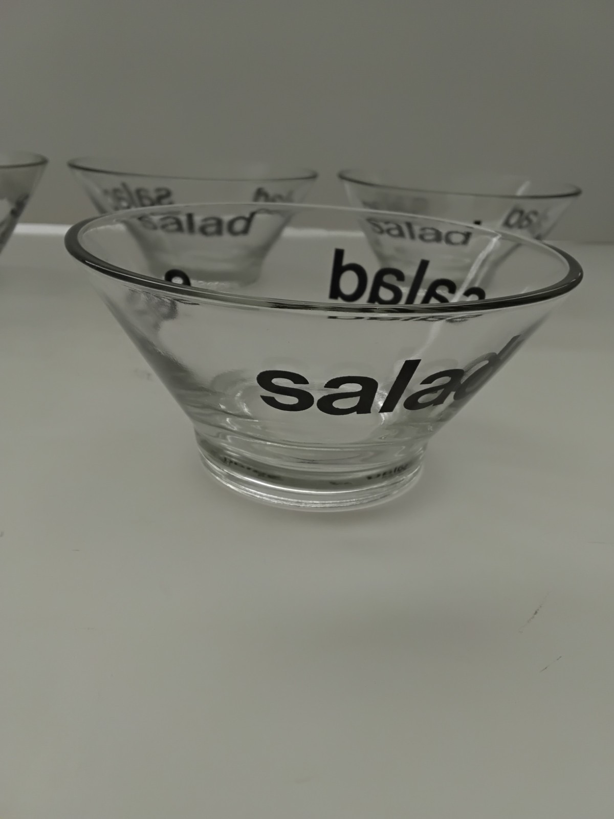 Vintage Wheaton Glass Salad Bowls Black Graphics Typography 5 1/4″ Set of 6