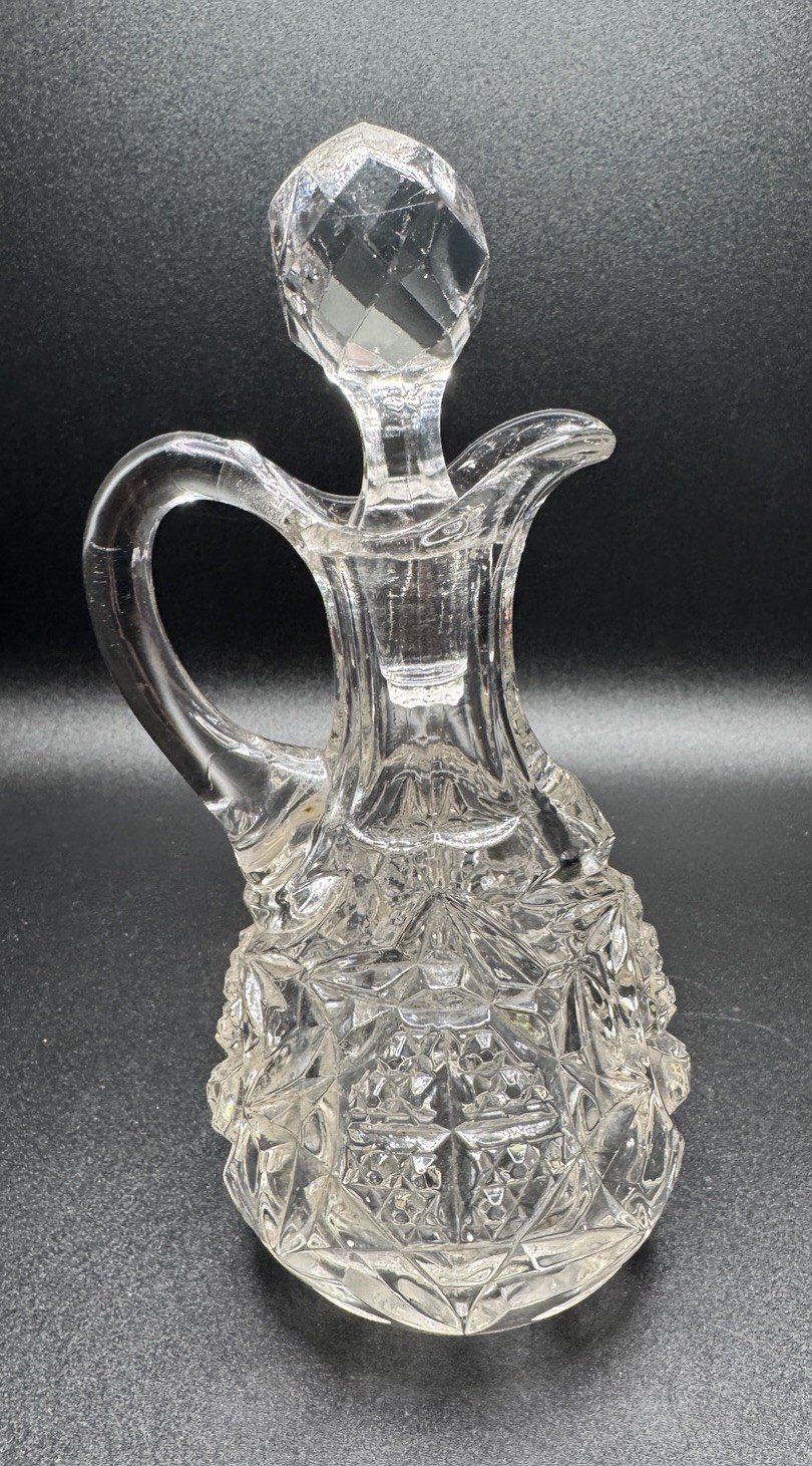 Antique New Martinsville No. 500 Wetzel Glass Cruet EAPG Manganese Glow 1905