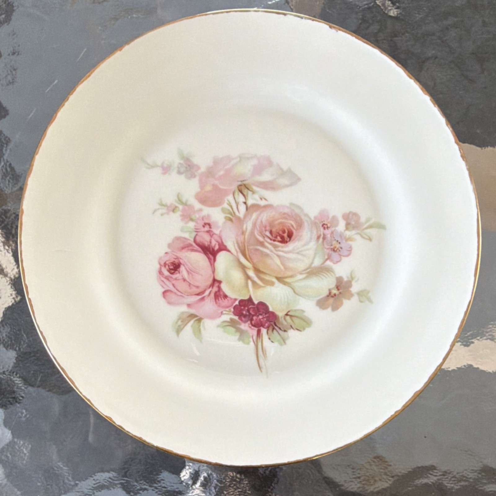 Tirschenreuth Bavaria Germany Floral Porcelain Round Plate White Pink Green