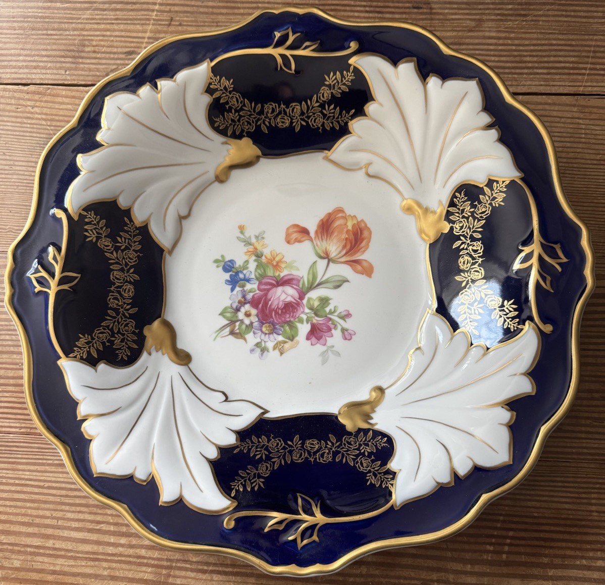 Weimer Echt-Kobalt Porcelain Plate Shallow Bowl GERMANY 12.75” Beautiful Plate