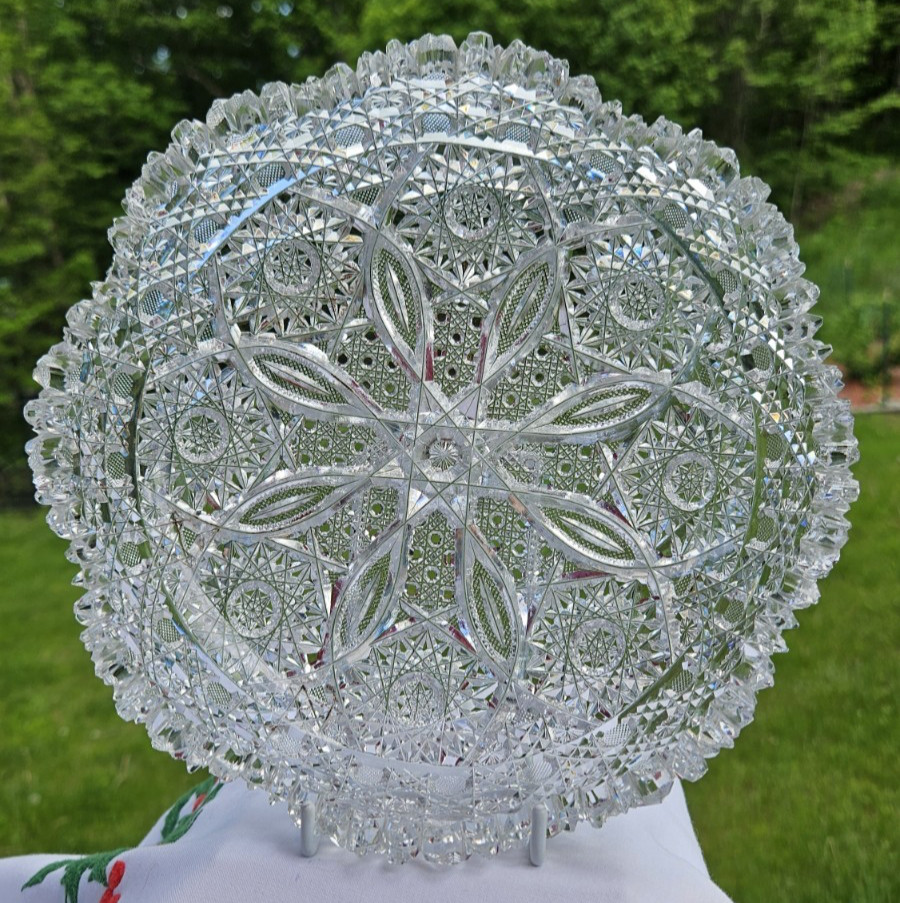 Parsche Name Propeller American Brilliant Period Cut Glass Low Bowl ABP, 7-7/8″