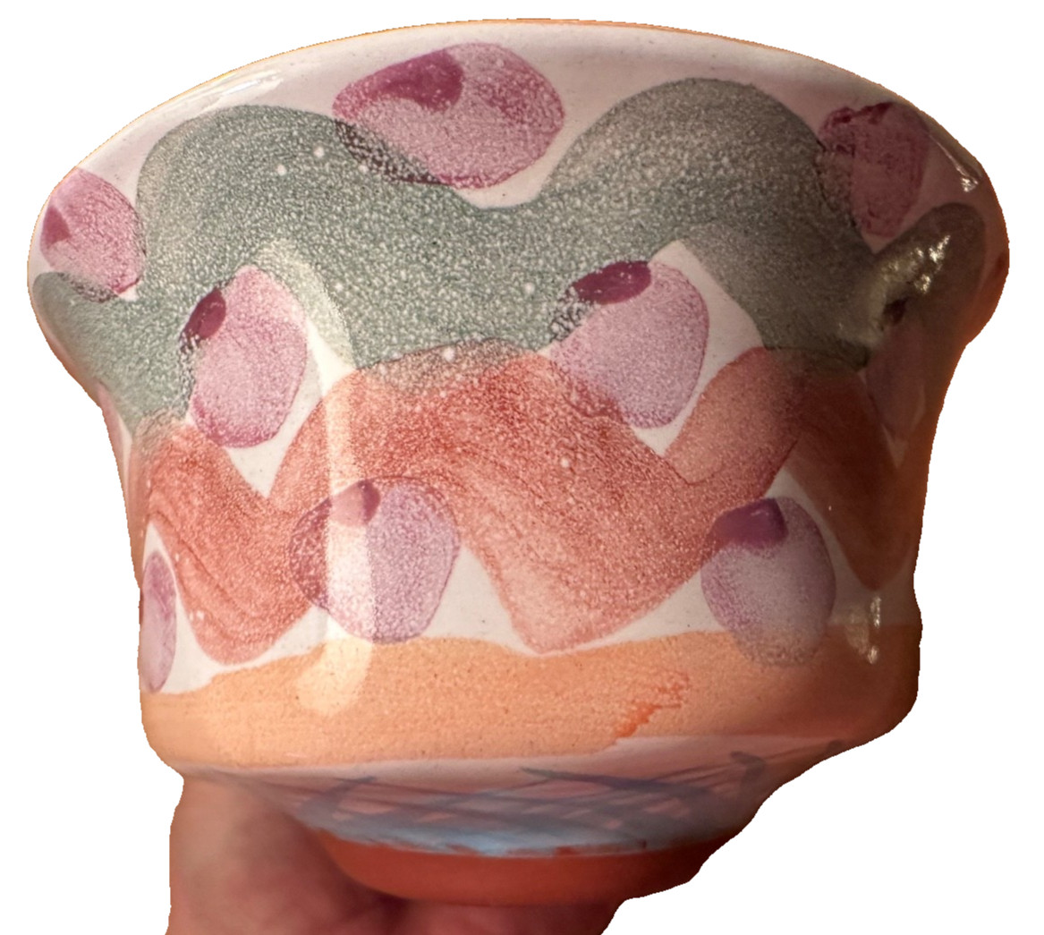 AS IS Vintage Mackenzie Childs Heather Ceramic Open Chowder Bowl 7×3″ Terracotta