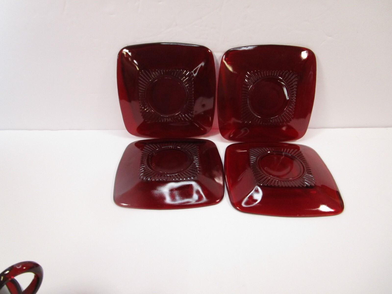 Anchor Hocking Royal Ruby Red Charm 4 Coffee Tea Cups W 4 Saucers 1950-1959 6 oz