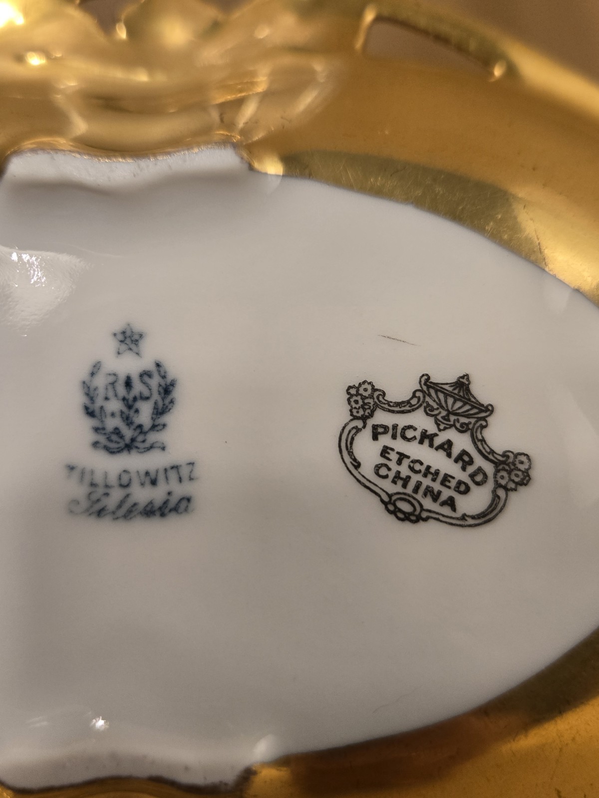 Antique Pickard Gold Encrusted Reticulated Bon Dish Porcelain 24k Silesia 6.5″