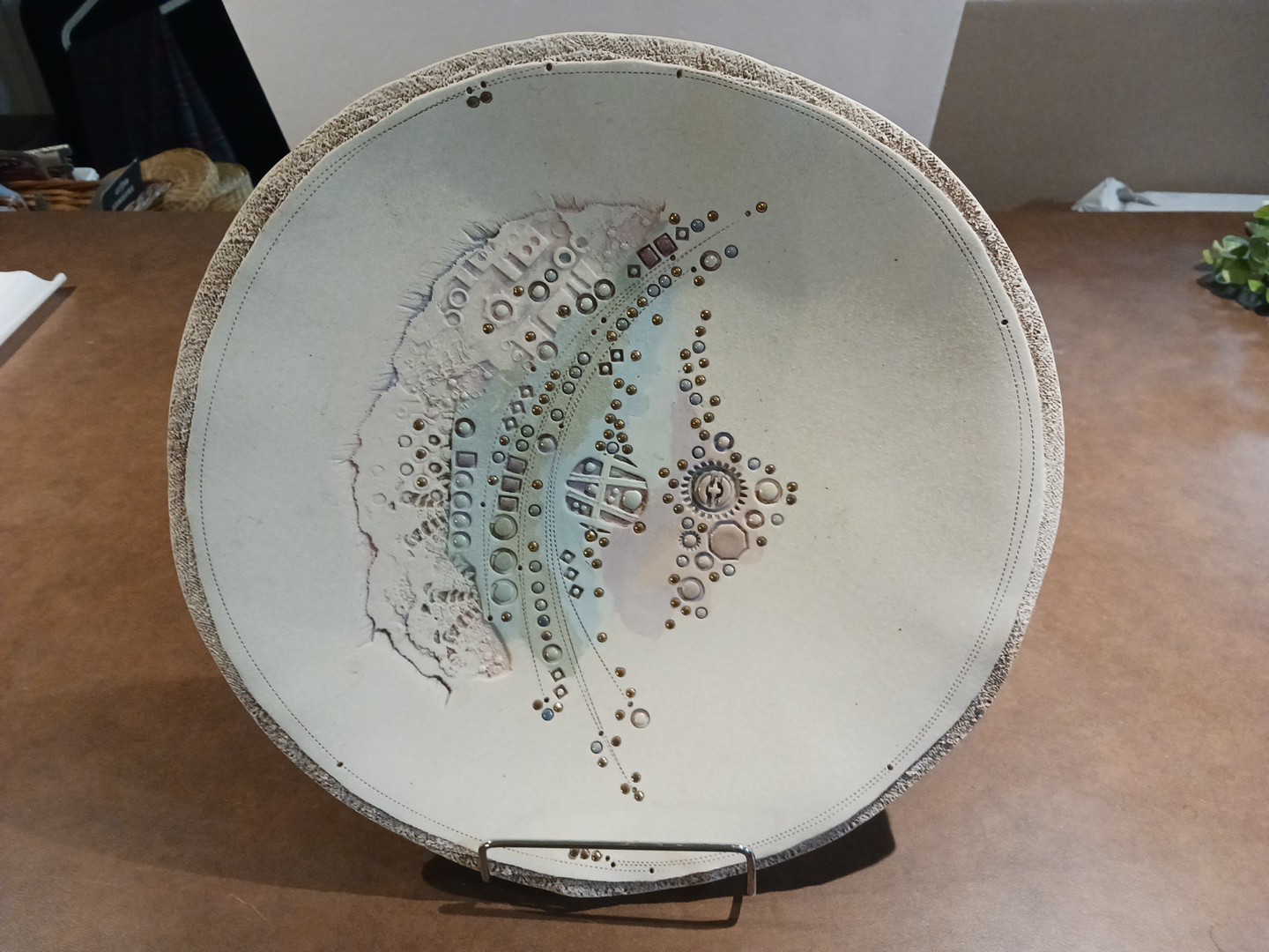 Vintage Sandy Terry Ceramic Pottery Bowl Plate Metallic & Matte 11″ Signed 1988