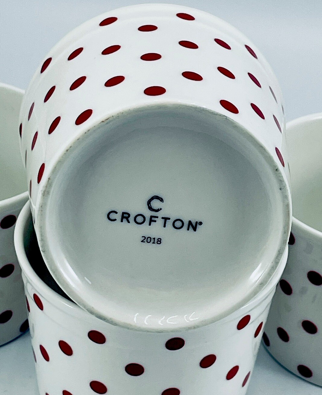 Crofton four piece white with red dots ice cream dessert bowls cups w spoon 2018