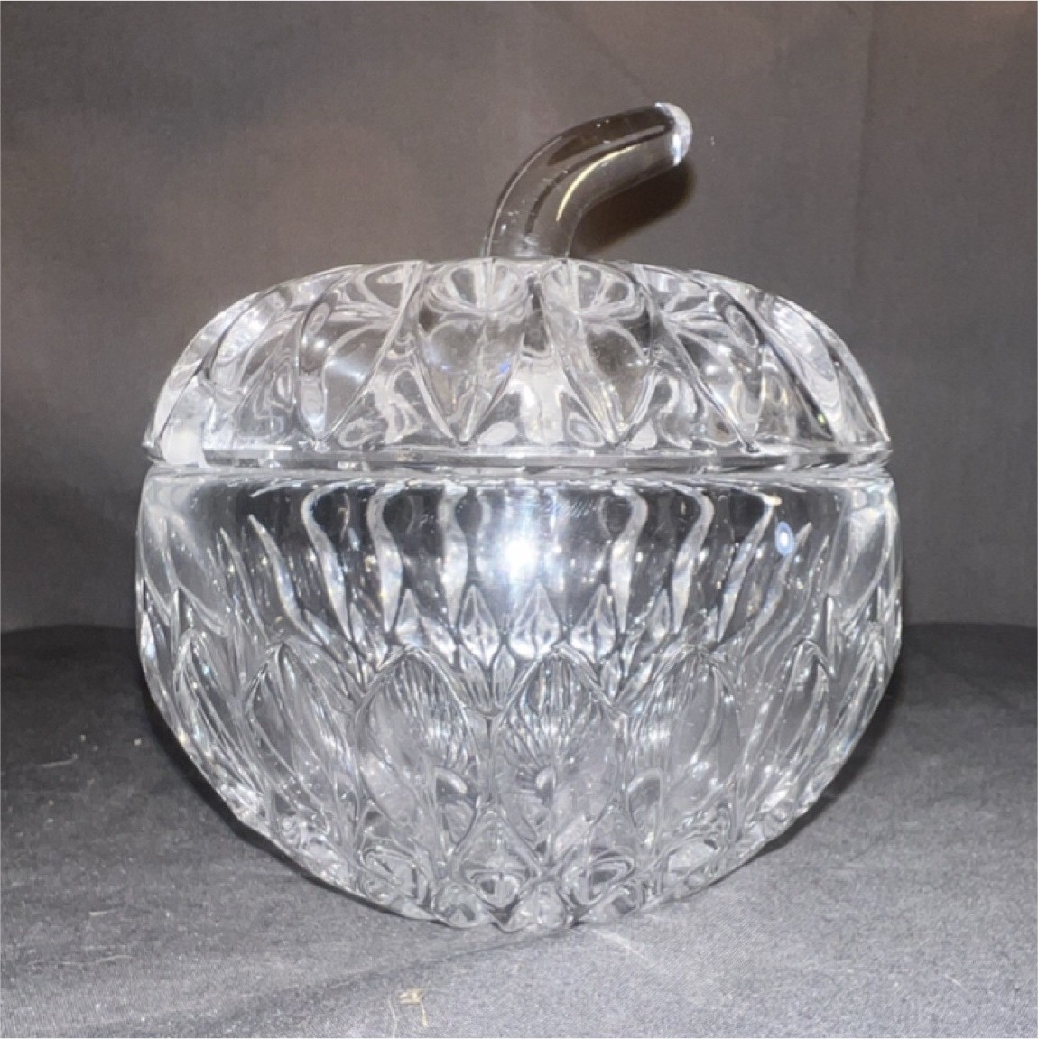 Vtg Gorham Althea Crystal Apple Sugar Bowl Lidded Jam Jar Spoon Slot 1980s