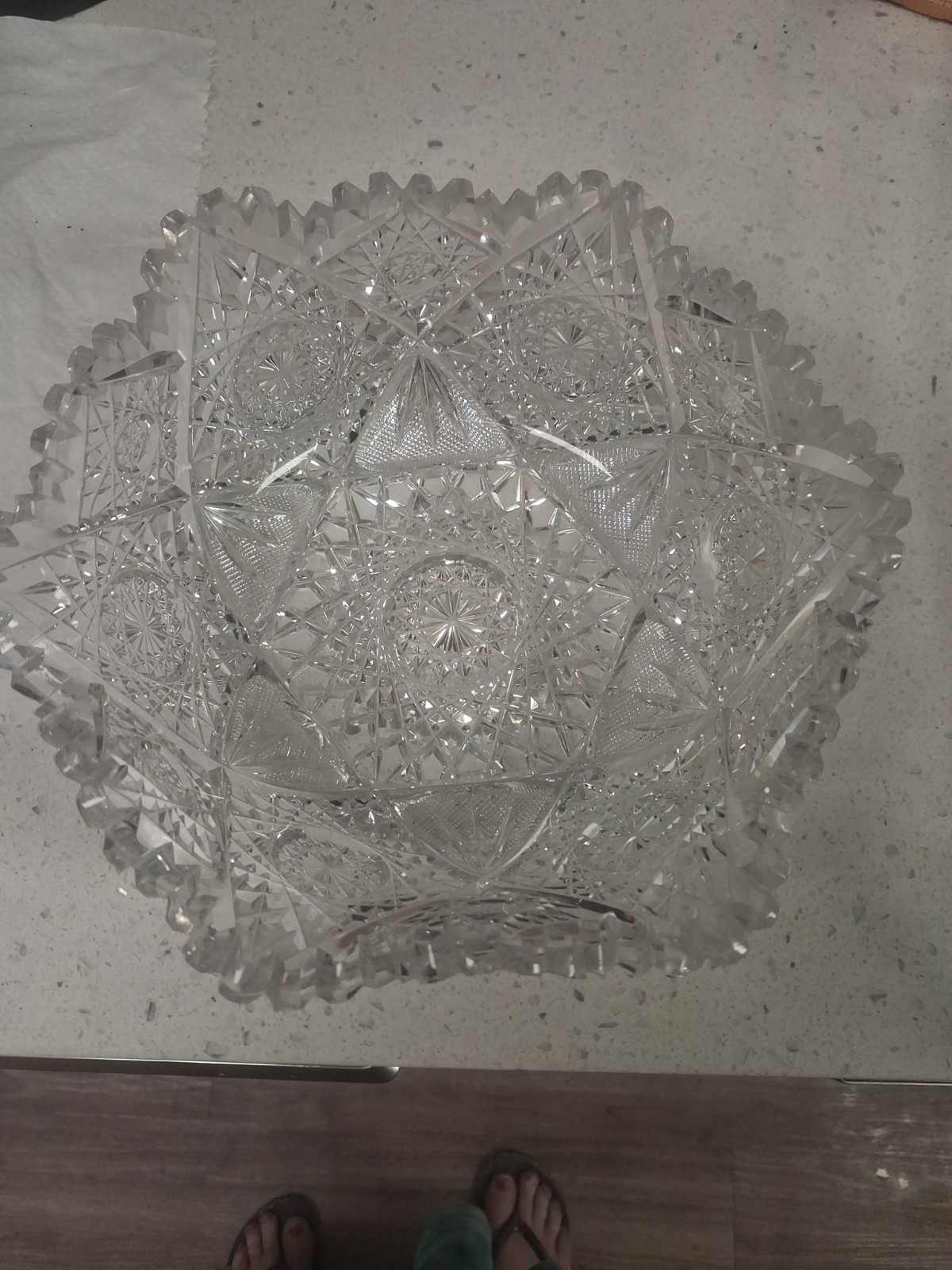9″ BOWL American Brilliant Cut Glass Crystal Corinthian Hobstars! 1131