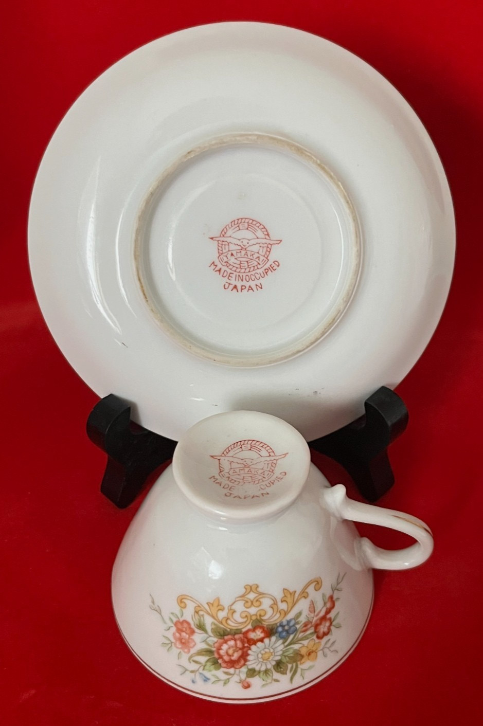 Yamaka Demitasse Cup & Saucer Delicate Floral Petite, Made In Occupied Japan