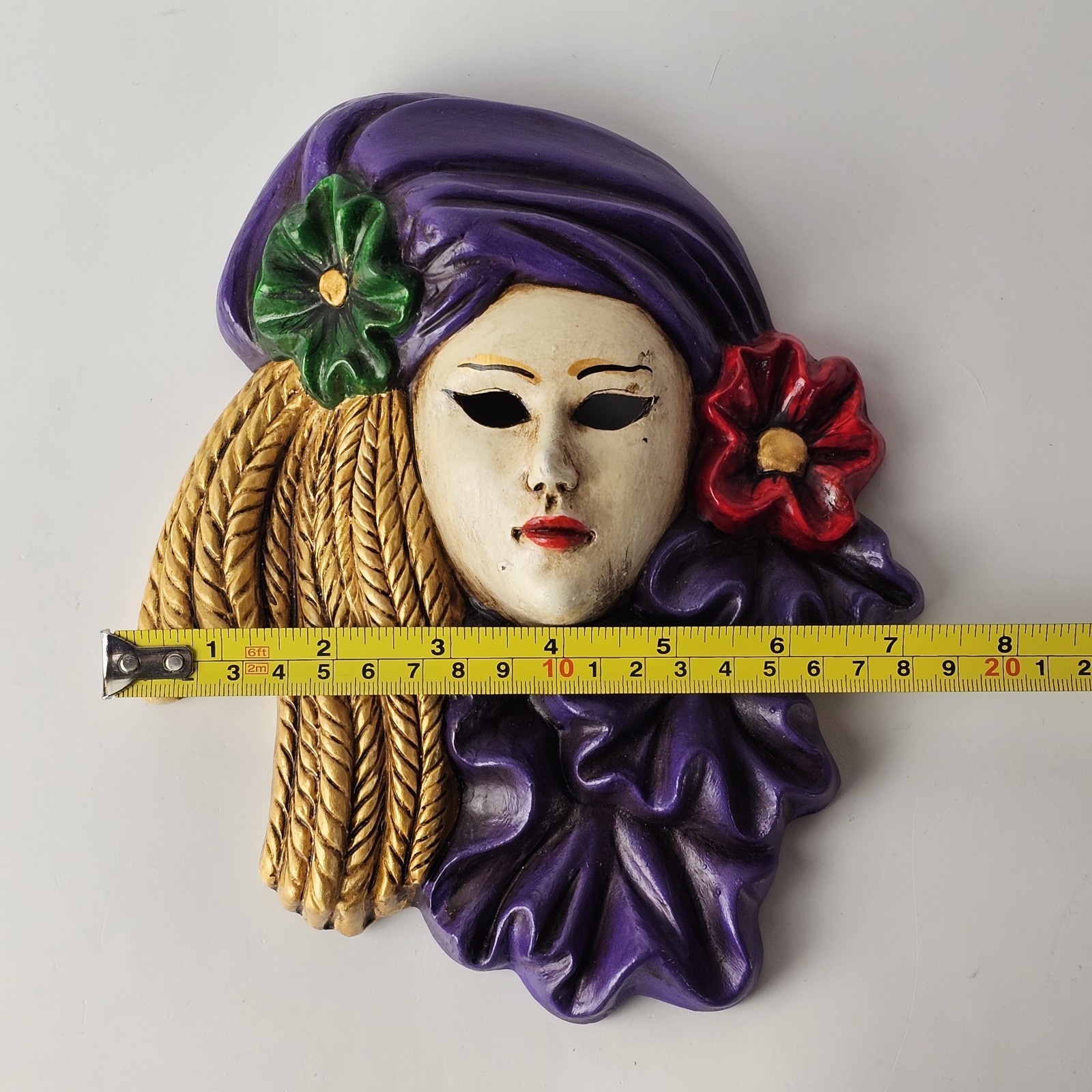 Venetian Style Wall Mask Vintage Hand Painted Purple Gold Mardi Gras Decor