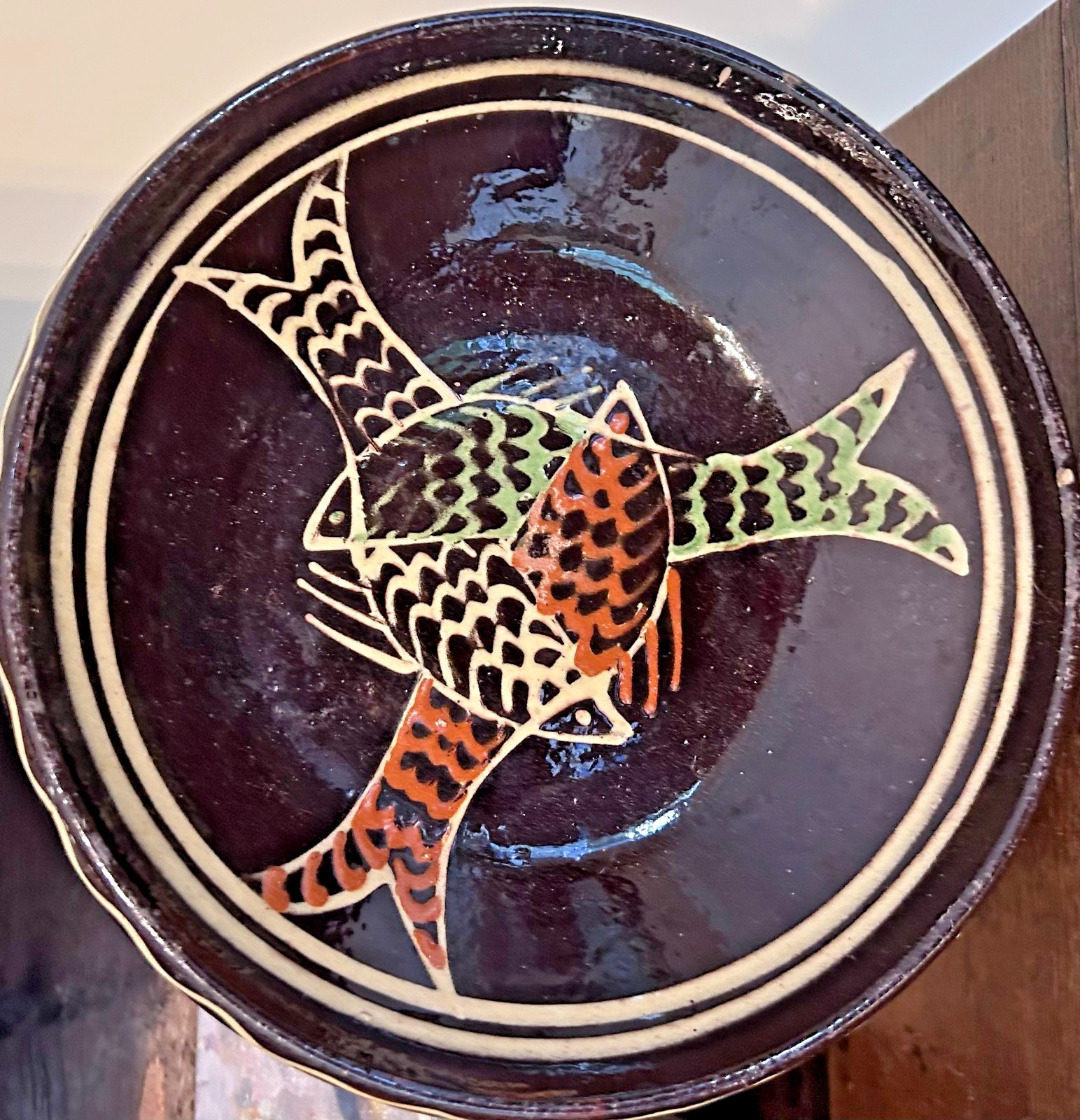FRENCH ANTIQUE POTTERY CONFIT FISH DESIGN PLATE DISH BOWL CERAMIC EARTHENWARE