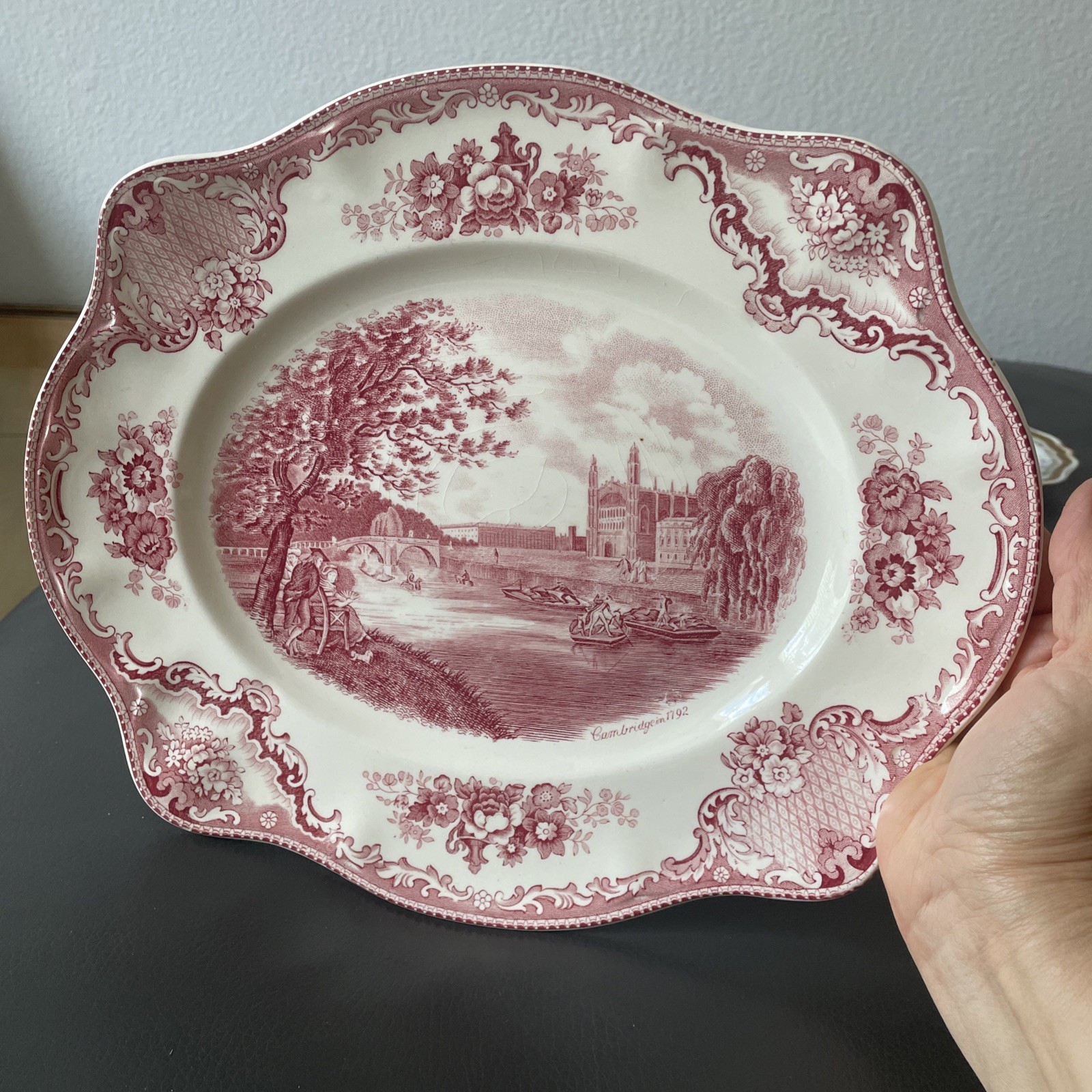 Johnson Brothers Old Britain Castles Cambridge Pink Transferware Platter 12″