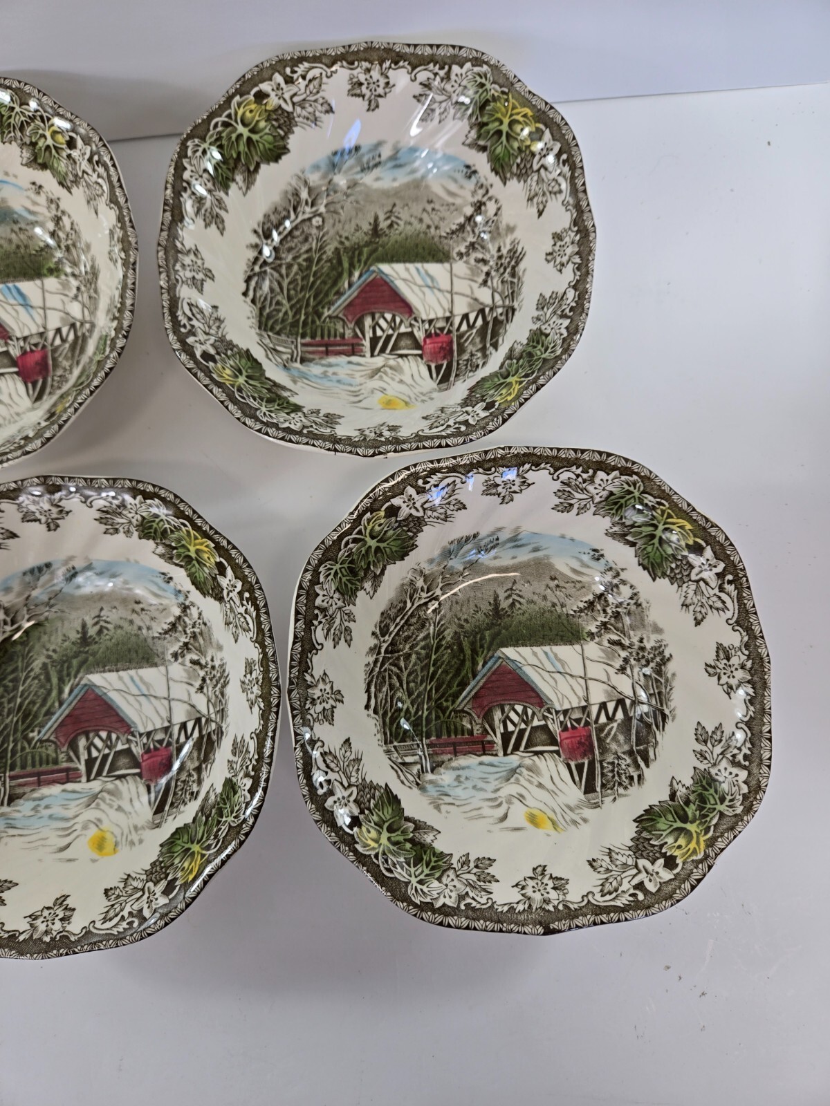 Johnson Brothers Friendly Village Covered Bridge 7 Square Cereal Bowls England