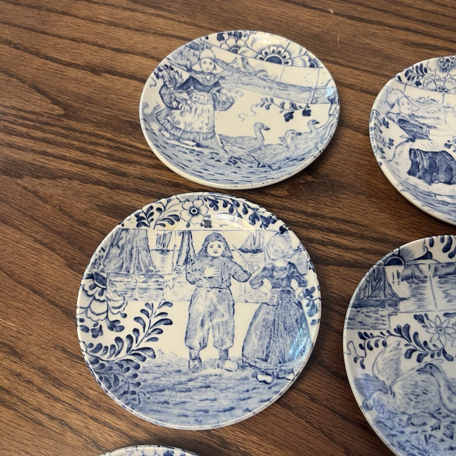 Boch Belgium Delft set of 6 Small Plates 4.25” Children Scenes Blue Dutch
