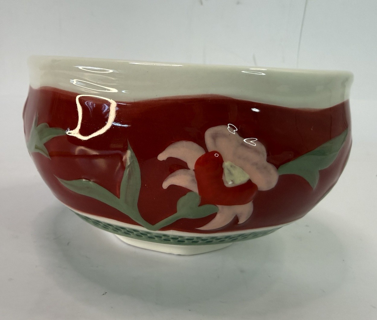 Fitz Floyd Chalet Soup Cereal Bowl/ Soup, Candy Dish 5″ Red Green Floral
