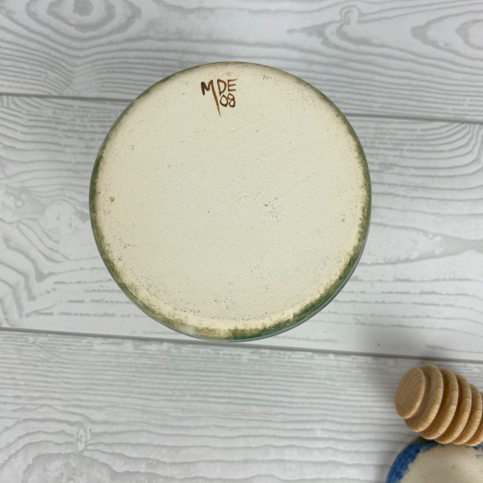 Handcrafted Ceramic Honey Pot Botanical Design Lid & Dipper Artist signed MDE