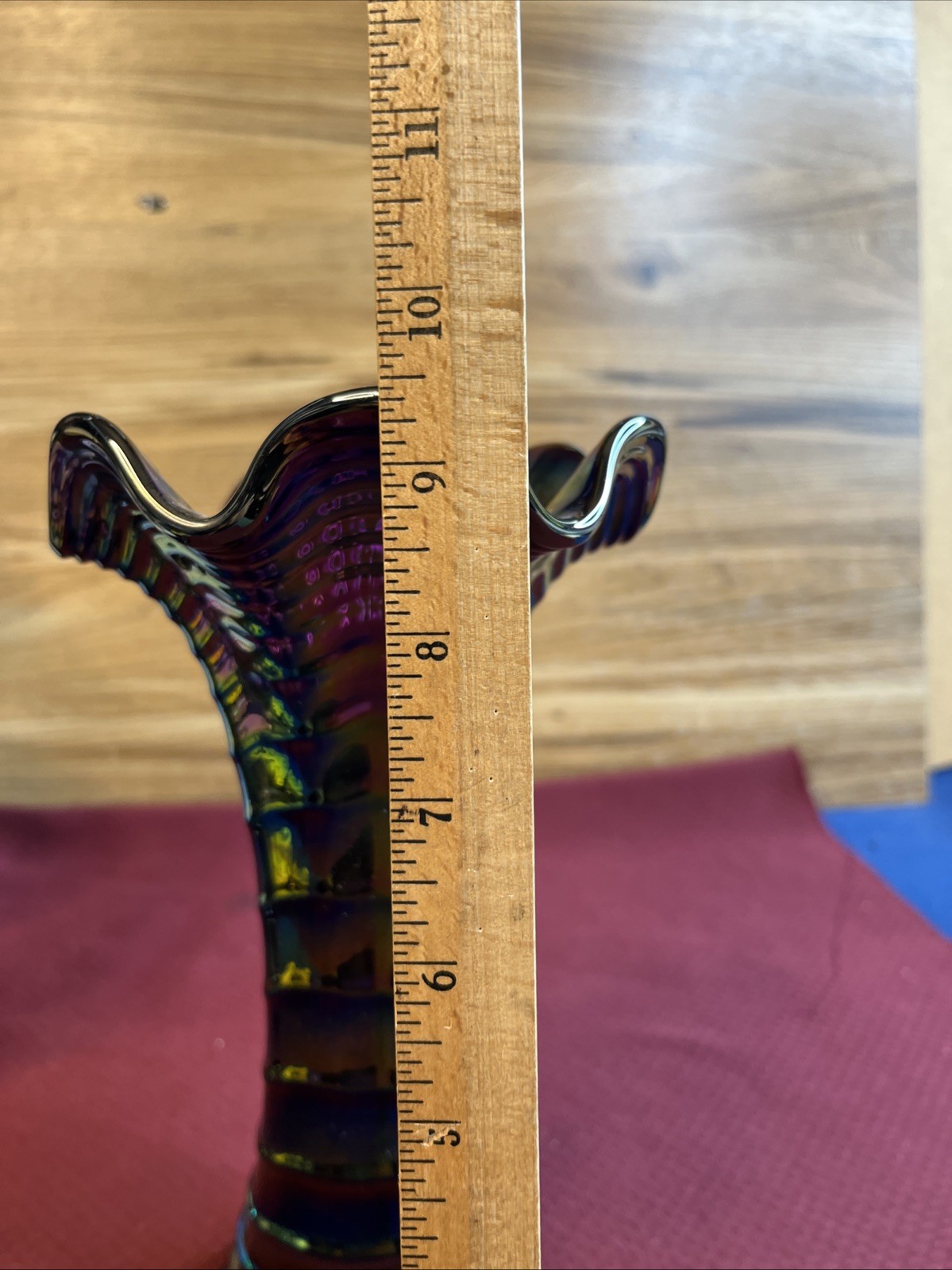 Imperial Carnival Glass Vase Ripple Electric Purple Amethyst 9.5” Ruffled Rim #1
