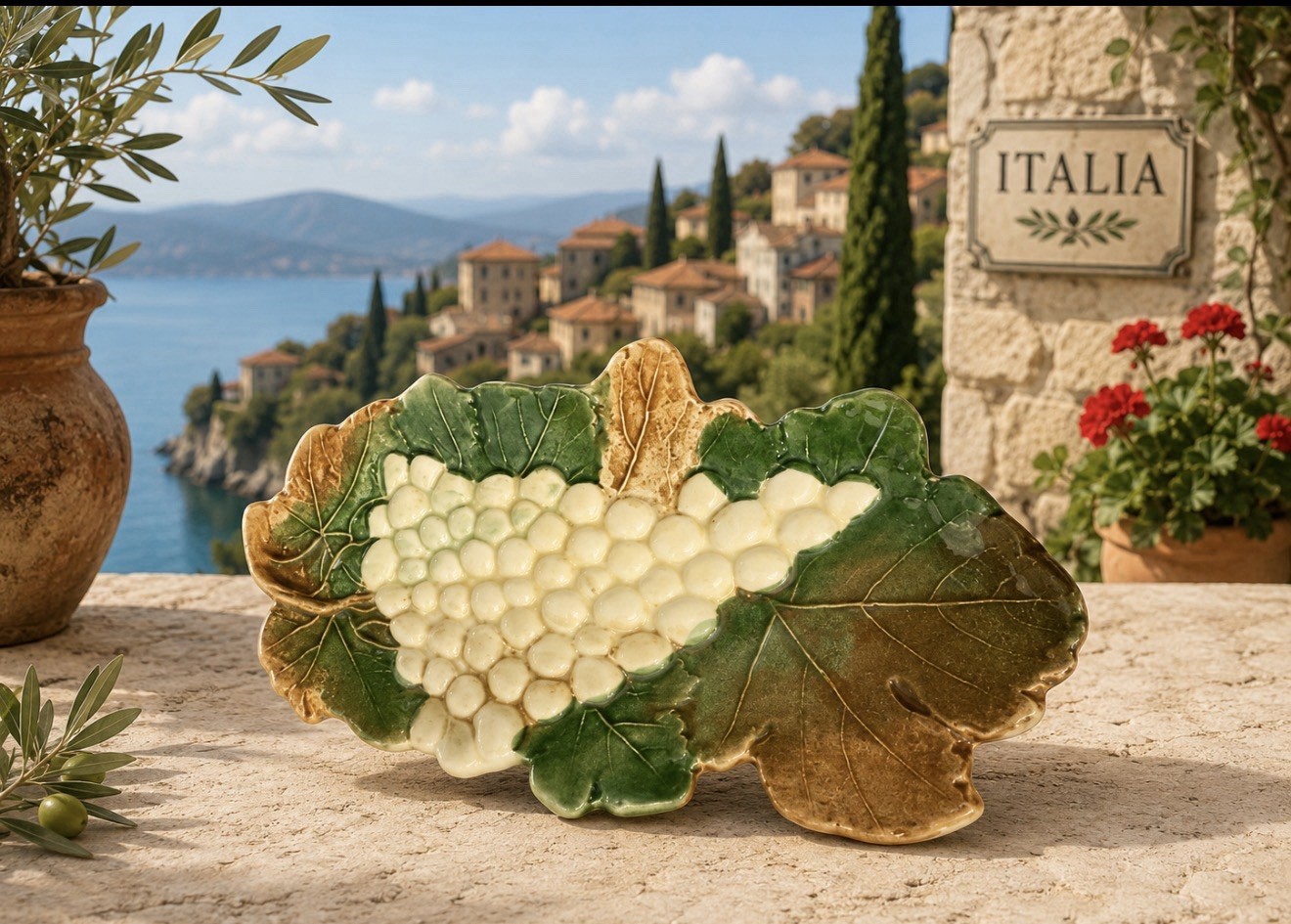 VTG Ceramica Stefani Italy Majolica Ceramic Grape Cluster Leaf Dish Food Safe