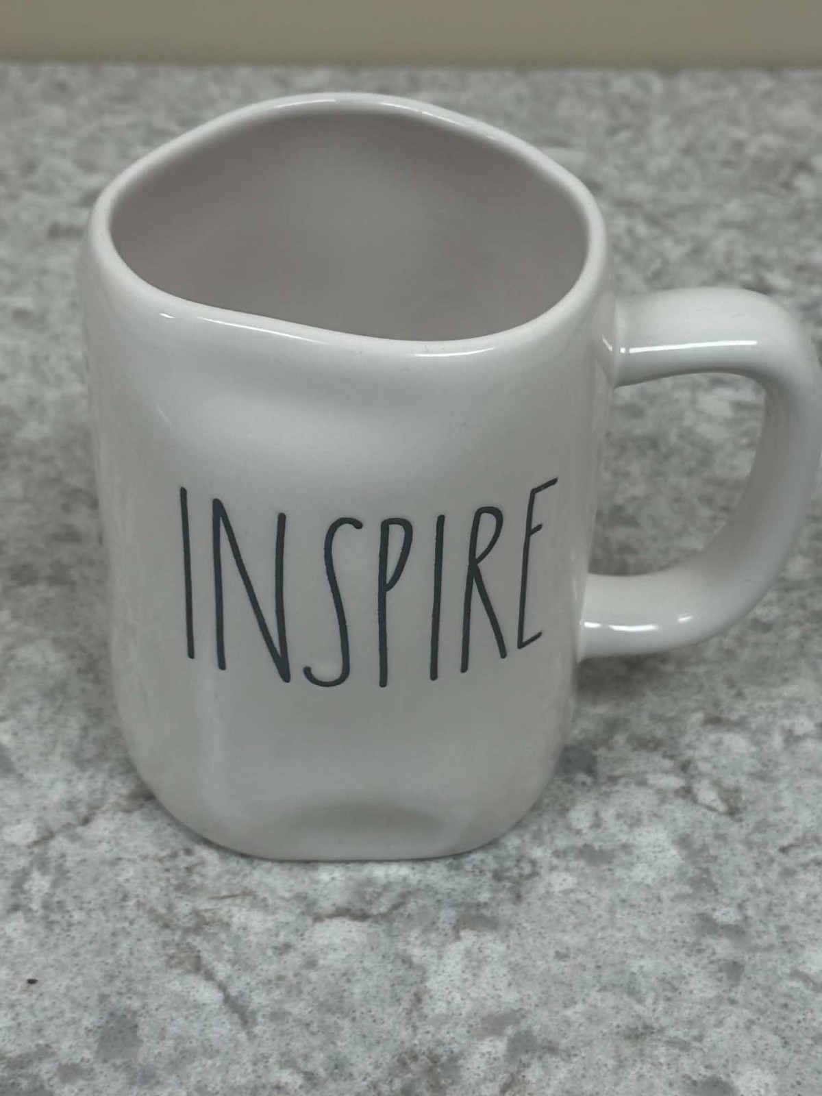 Rae Dunn Everyday Mug White “INSPIRE” Inspirational Message, Asymmetrical, 16oz