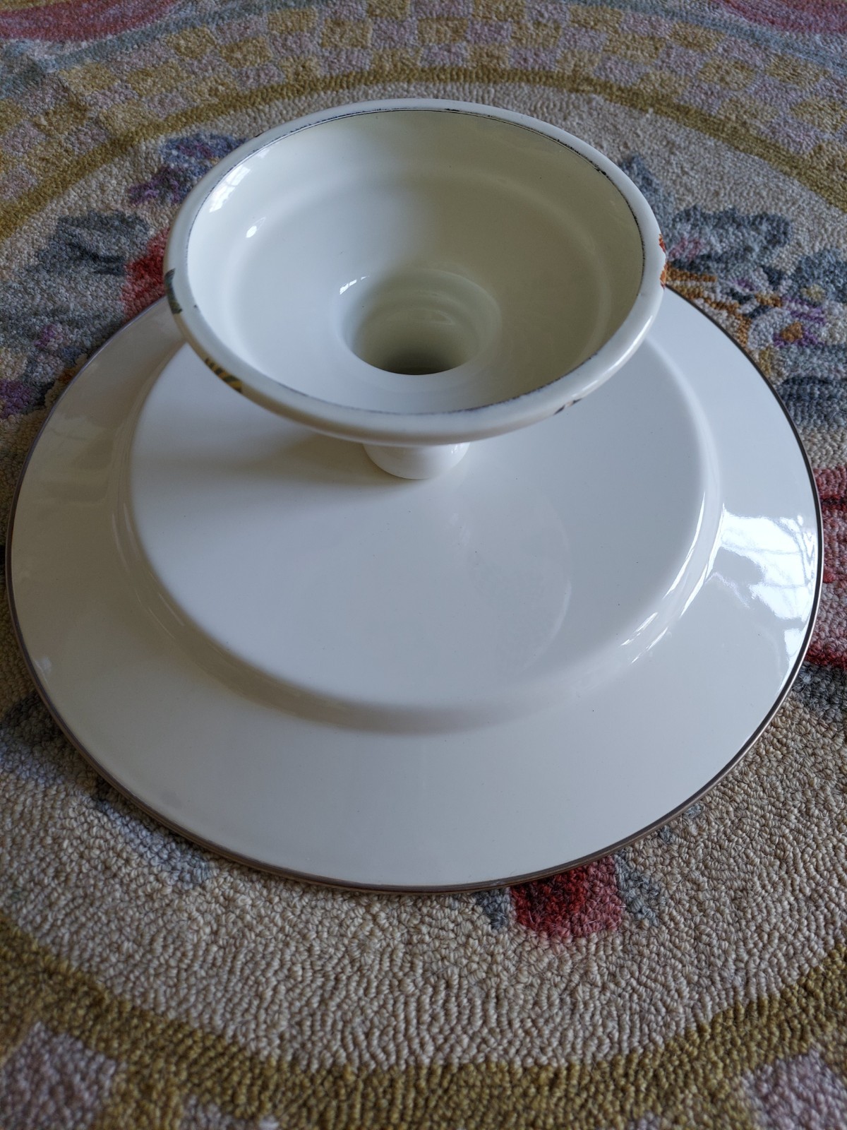 Mackenzie-Childs Butterfly Garden Pedestal Platter With Courtly Check