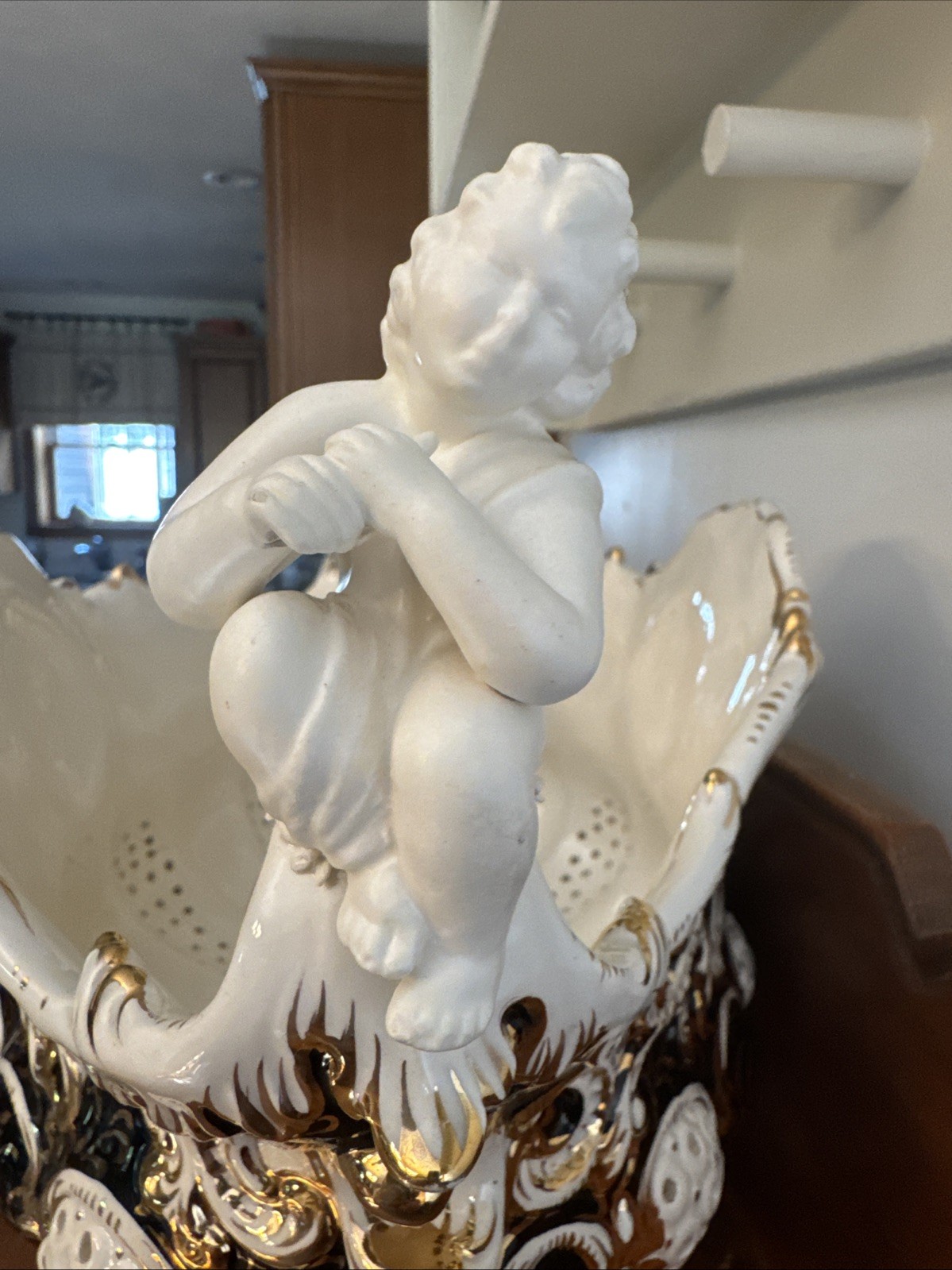 Vintage Mid Century Italian Capodimonte Cherub Porcelian Fruit Bowl Centerpiece