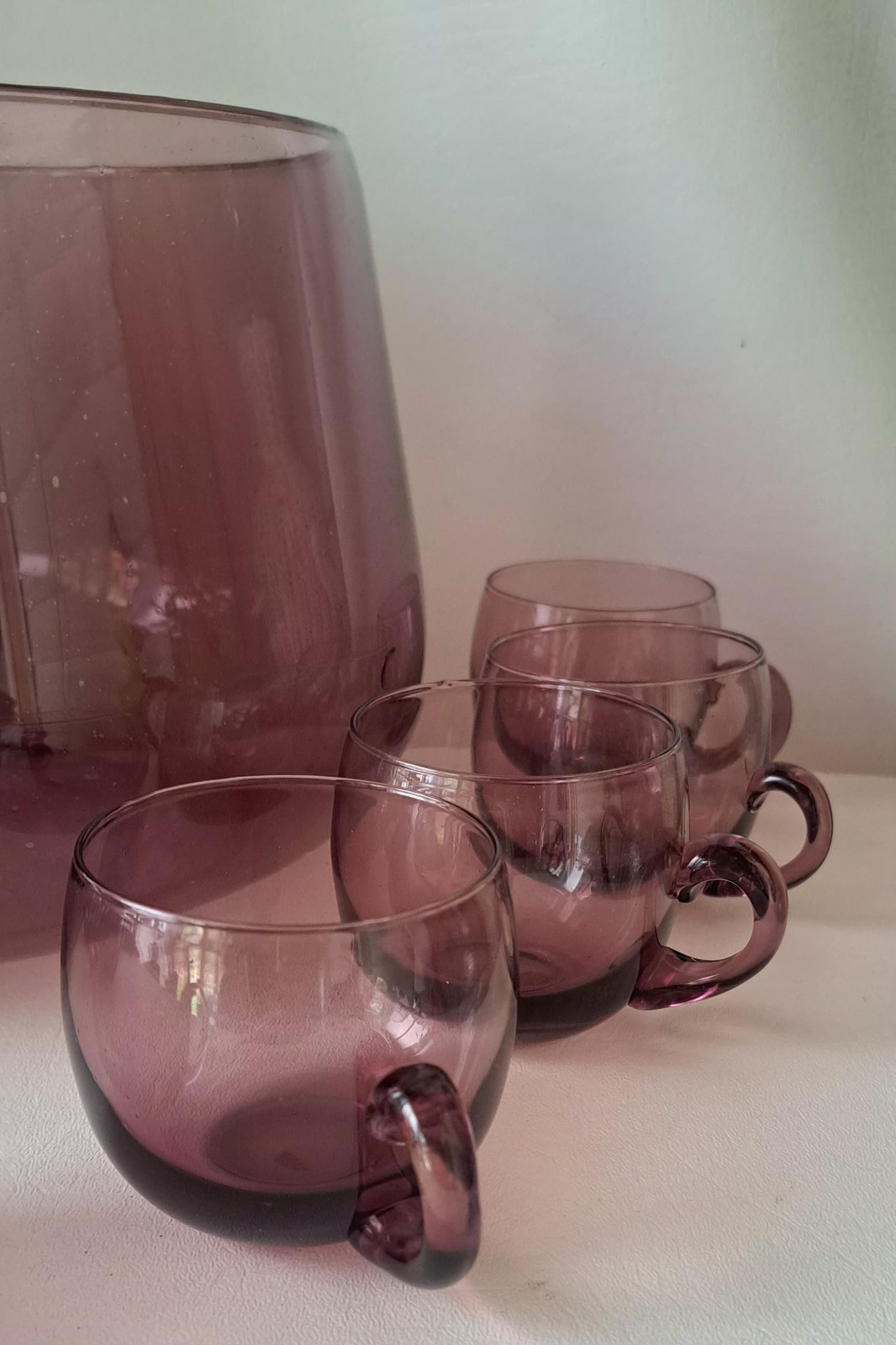 Vintage Made In Italy Murano Amethyst Purple Glass Punch Bowl Set