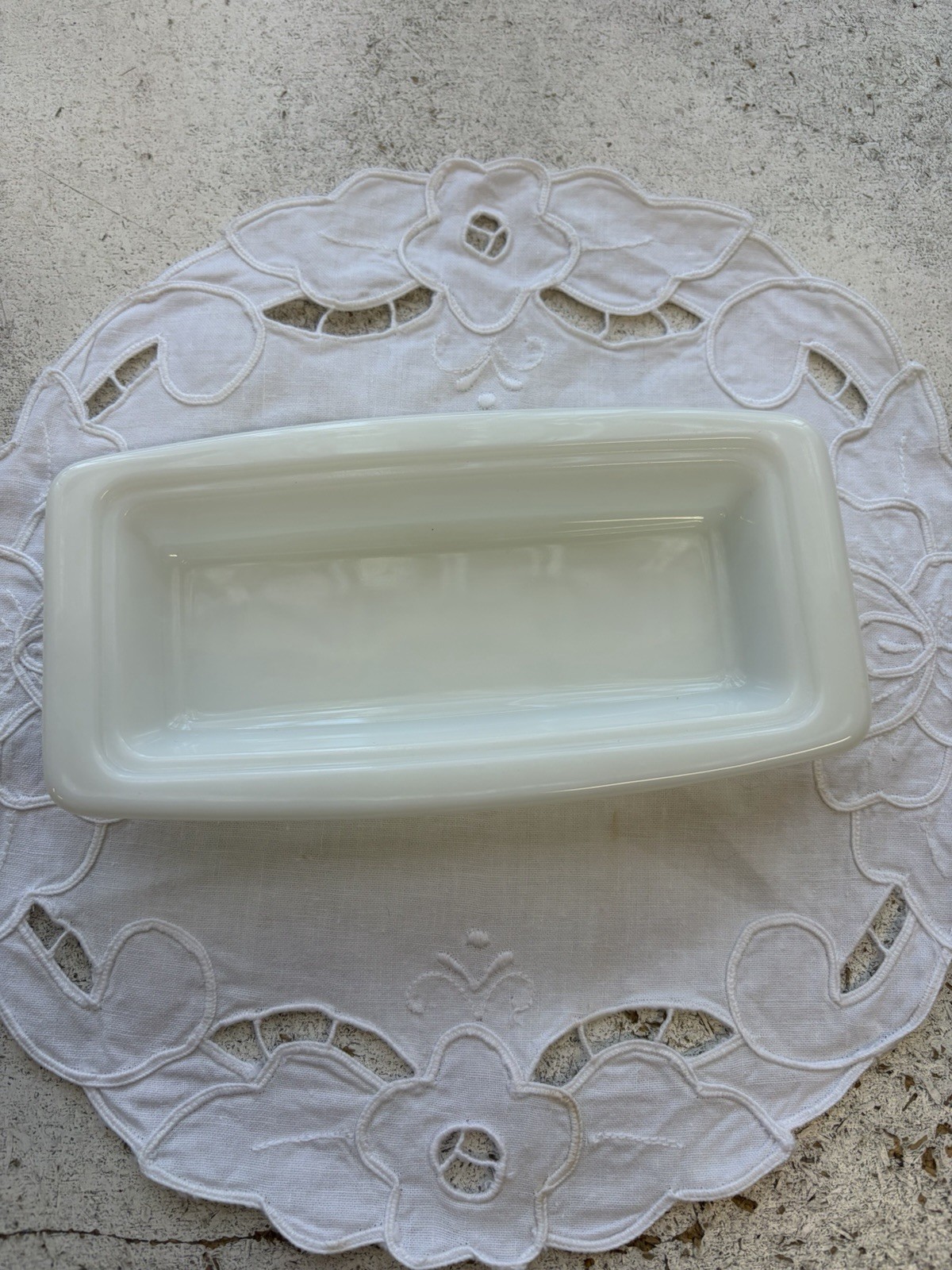 Vintage Pyrex Butter Dish Milk glass With Blue Snowflake Garland