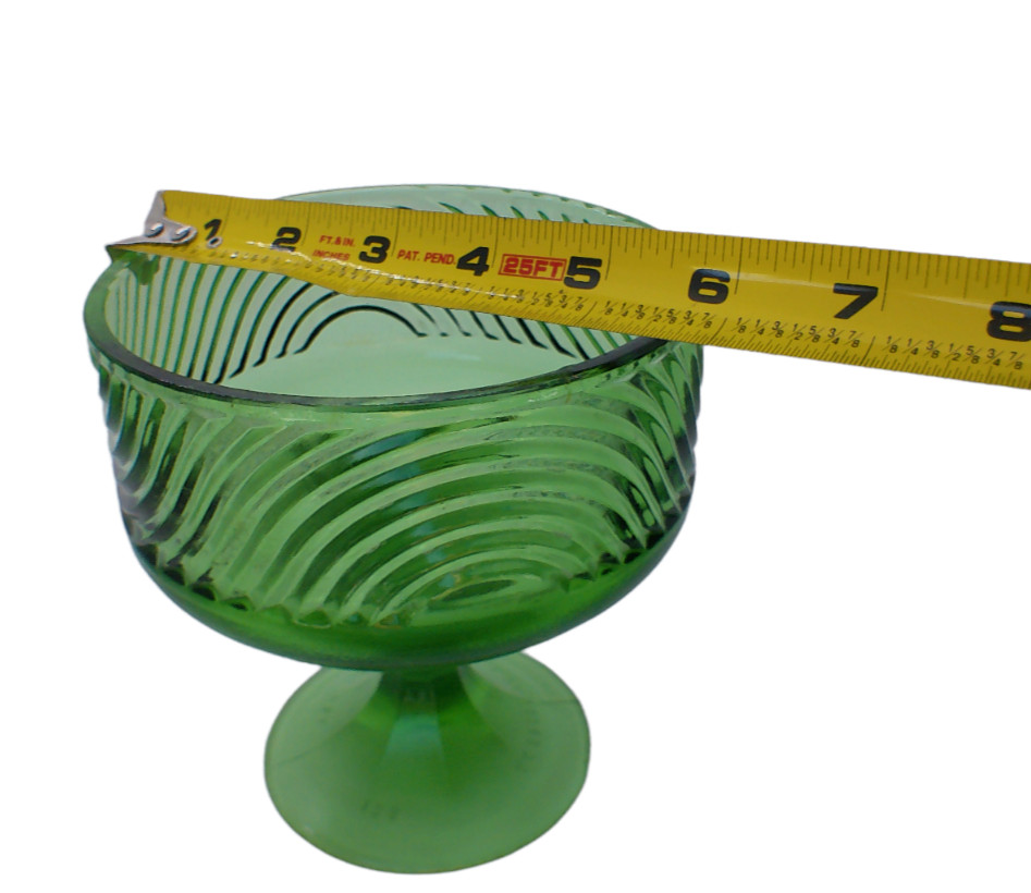 Vintge E.O. BRODY CO Bowl Candy Dish Green Glass Pedestal Swirl Cleveland #138