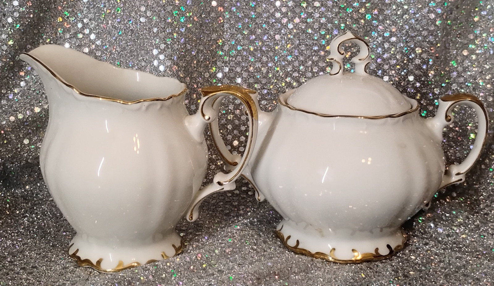 Bristol Fine China of Japan Esquire Creamer and Sugar Bowl Gold Trim
