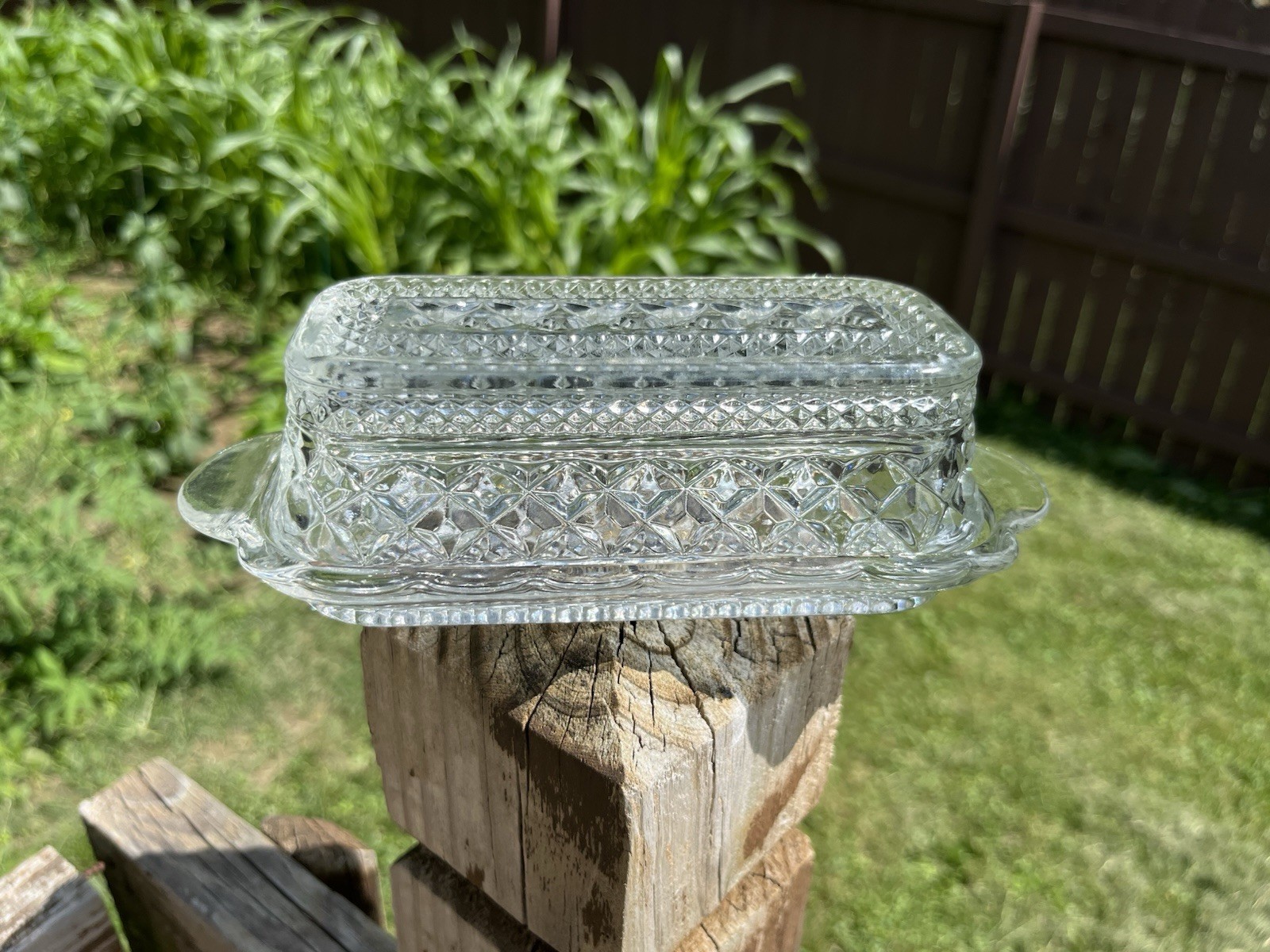 Vintage Anchor Hocking “Wexford” Clear Pressed Glass Covered Butter Dish
