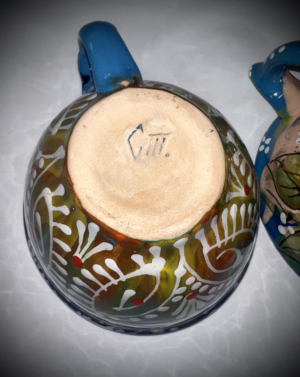 Hand Painted Artisan Crafted Ceramic Folk Art Floral Abstract Coffee Tea Cups 2