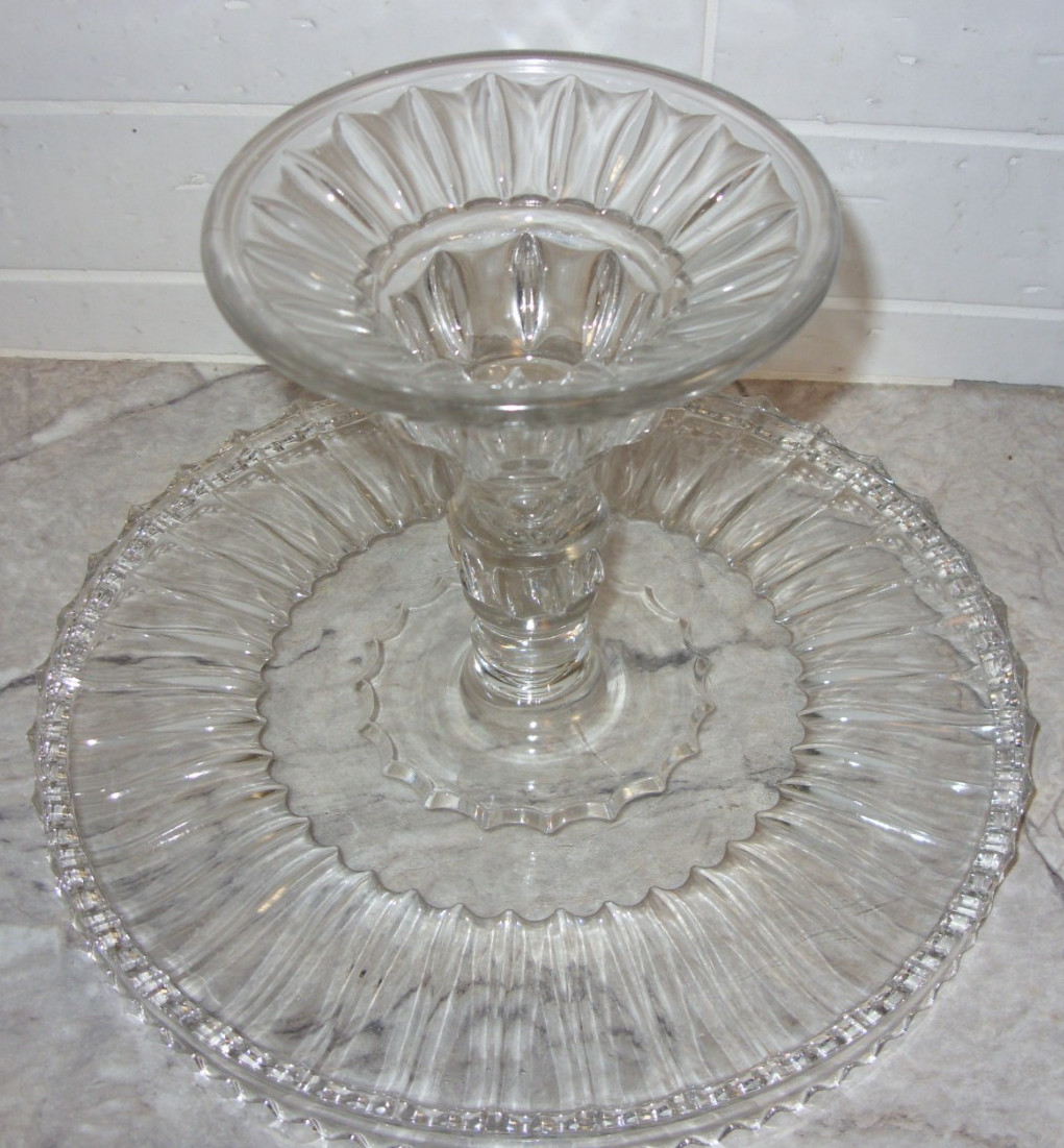 Vintage Clear Glass Bryce McKee US Glass Saw Tooth Edge Round 10″ Cake Stand HTF