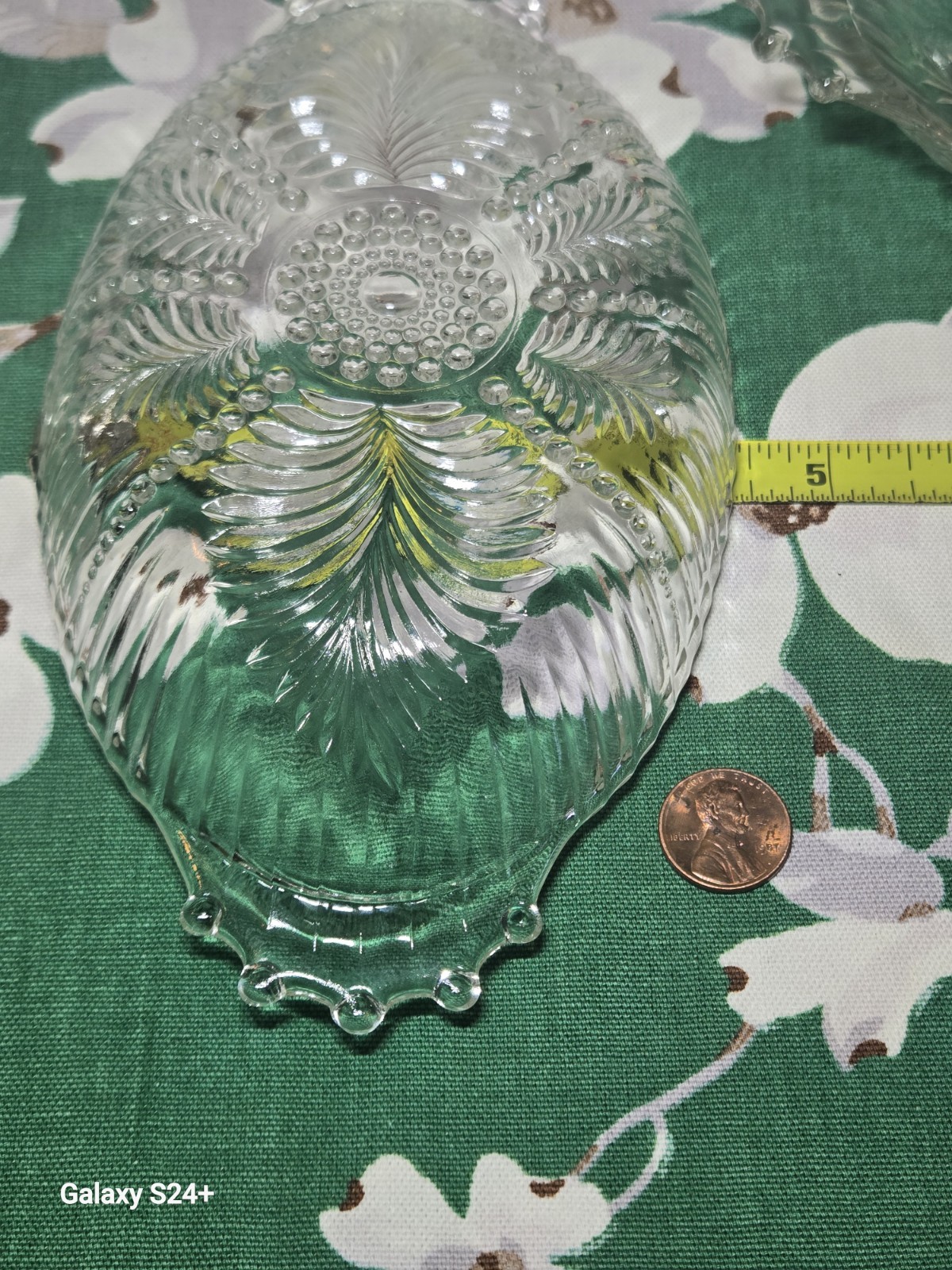 Pair of Depression era Feather Pattern Oval Pressed Glass Mint Tray