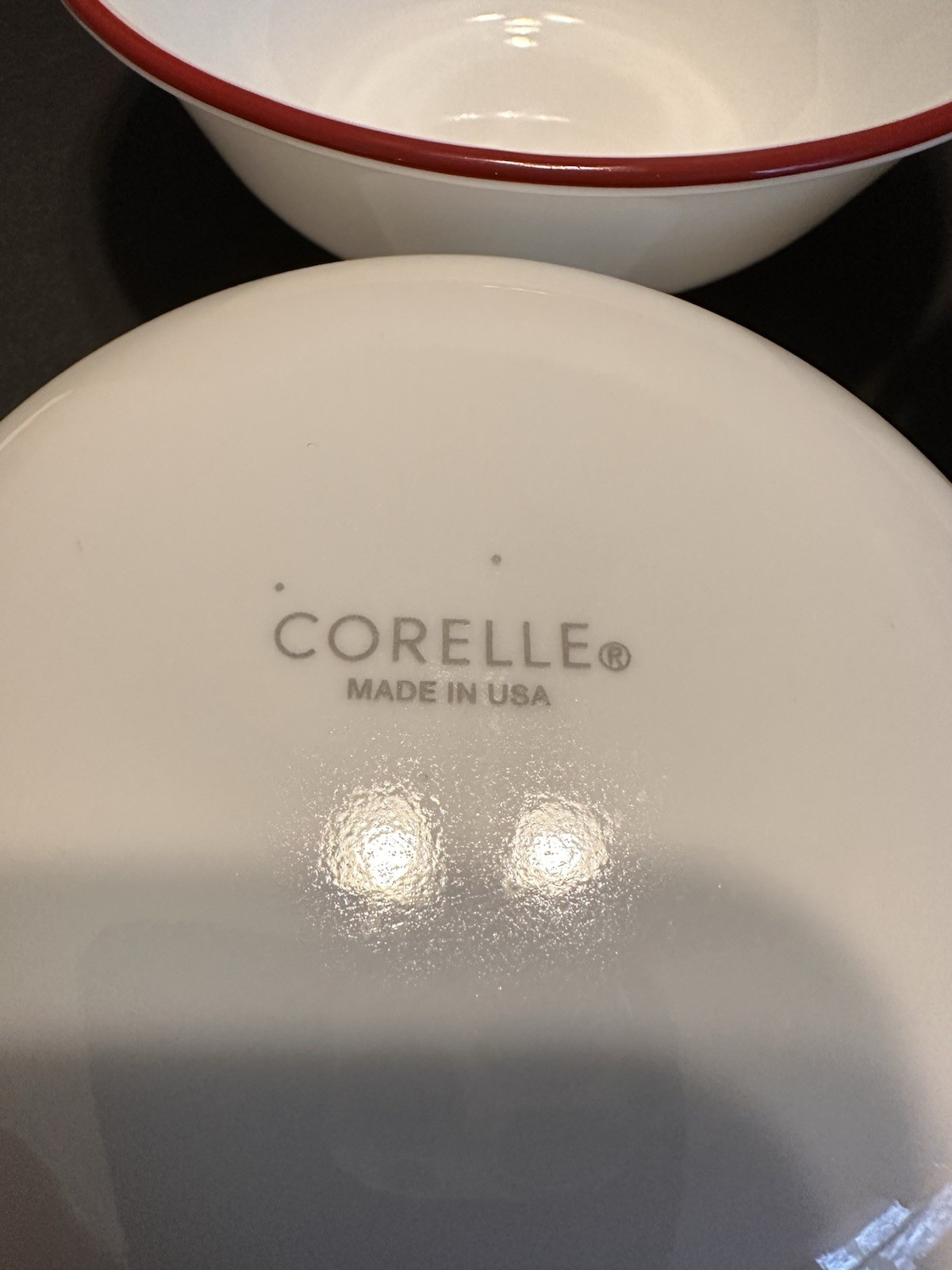 3 Corelle Splendor /Simple Line Cereal /Soup Bowls White with Red Trim 6 1/4″