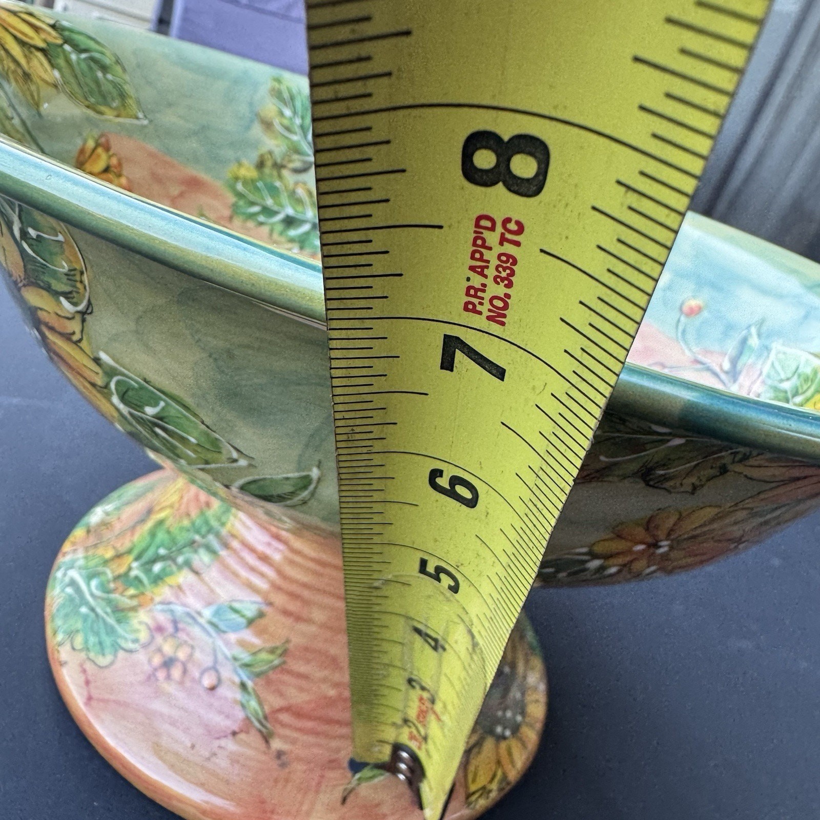 Vintage Sunflower Footed Pedestal Bowl Hand Painted Ceramic Centerpiece 12”