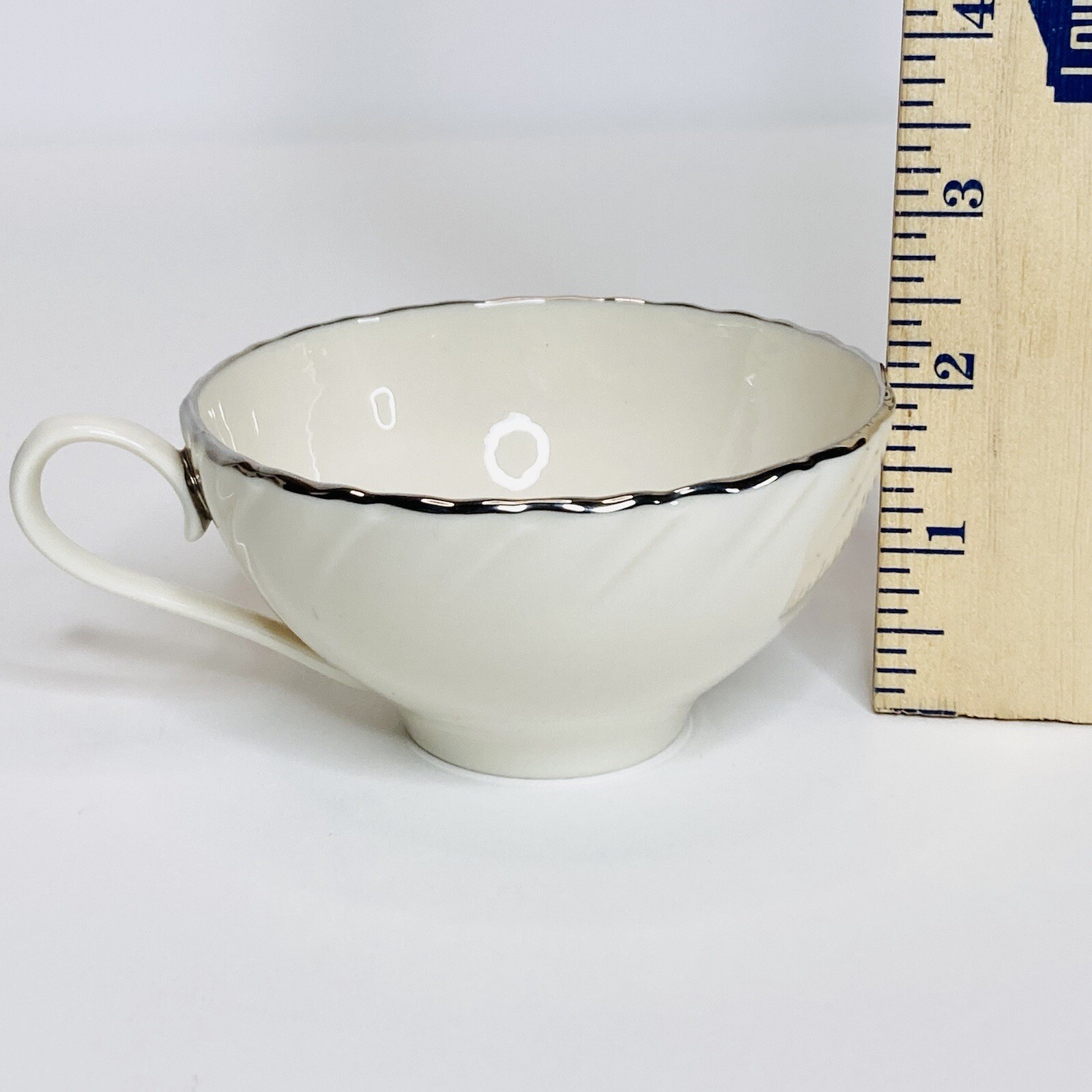 Lenox Weatherly Platinum Teacup Ivory White Silver Rim And Handle Made In USA
