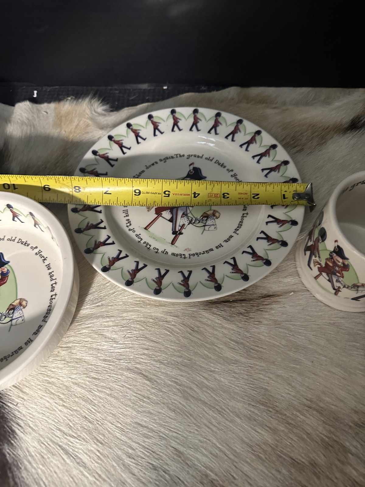 1890 Anderton Pottery England “Grand Old Duke of York” 3-Pc Plate/Bowl/Mug EUC
