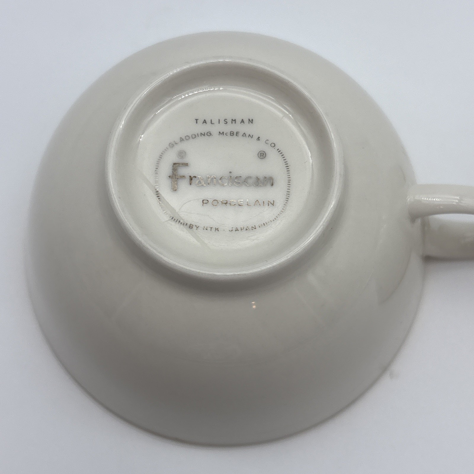2 Franciscan Talisman Porcelain Tea Cups 2 1/8″H Made in Japan Cream w/Gold Trim