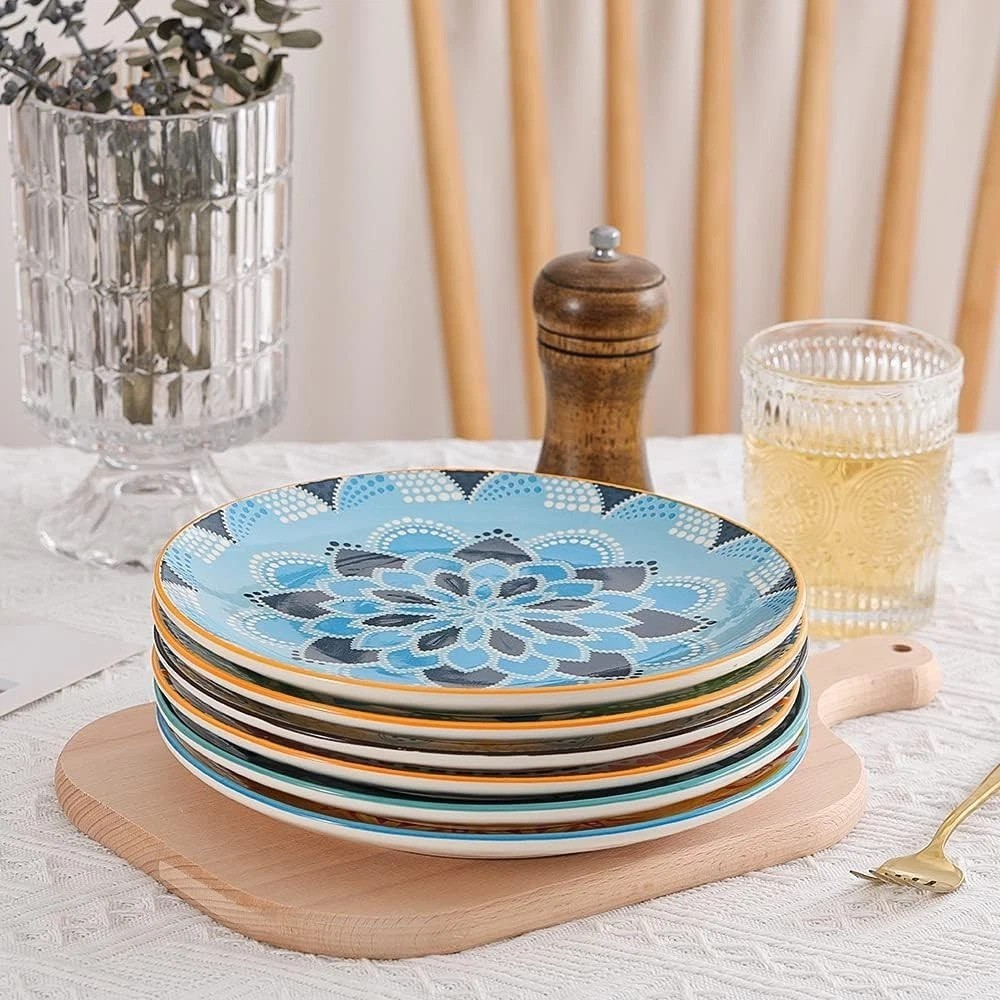 Colorful 8-Inch Ceramic Salad & Dessert Plate Set – 6 Count for All Occasions