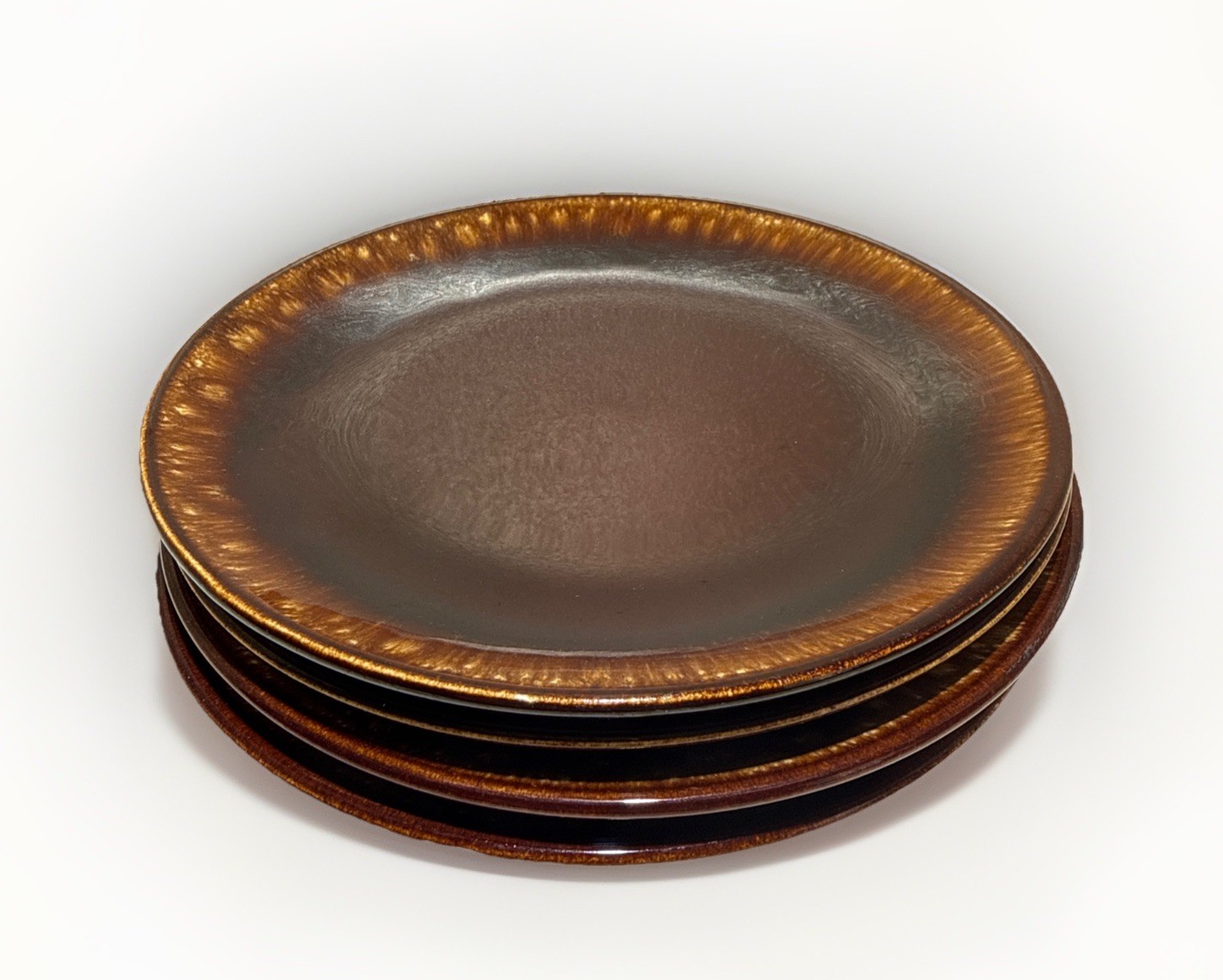 Vintage Brown Drip Glaze Ceramic Dessert Plates Marked USA 6 3/4” Set of 4
