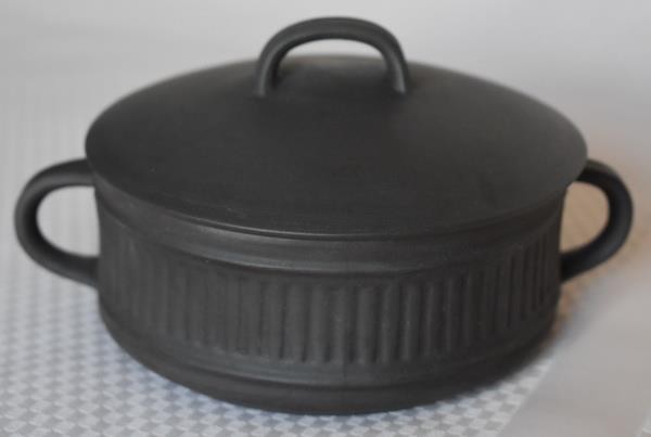1960’S DANSK FLUTED FLAMESTONE DARK BROWN TWO HANDLED INDIVIDUAL CASSEROLE HV 6
