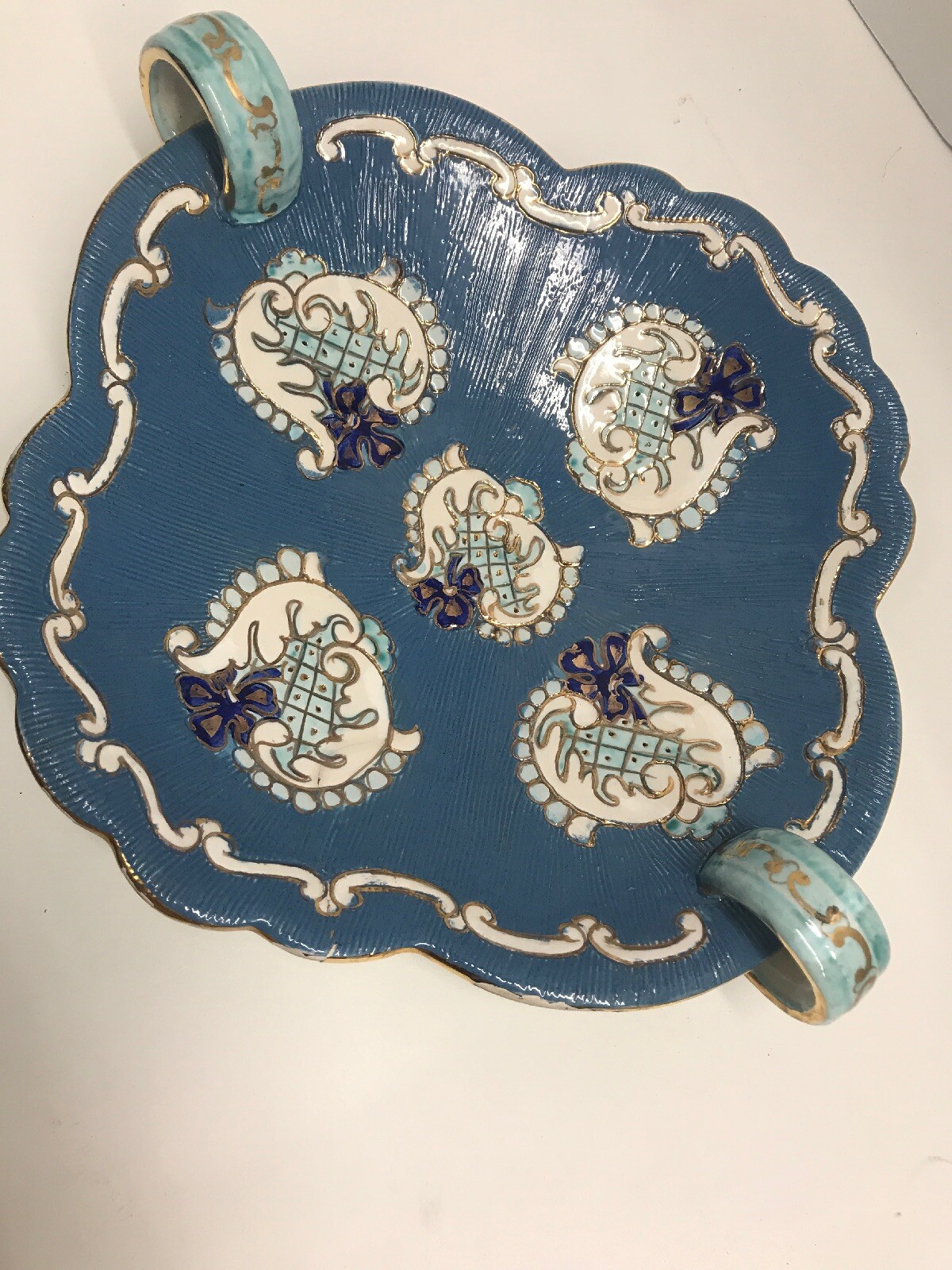 Deruta Bowl Italy Pottery Signed Numbered Blue Gold Leaf Chips On Edge 8”