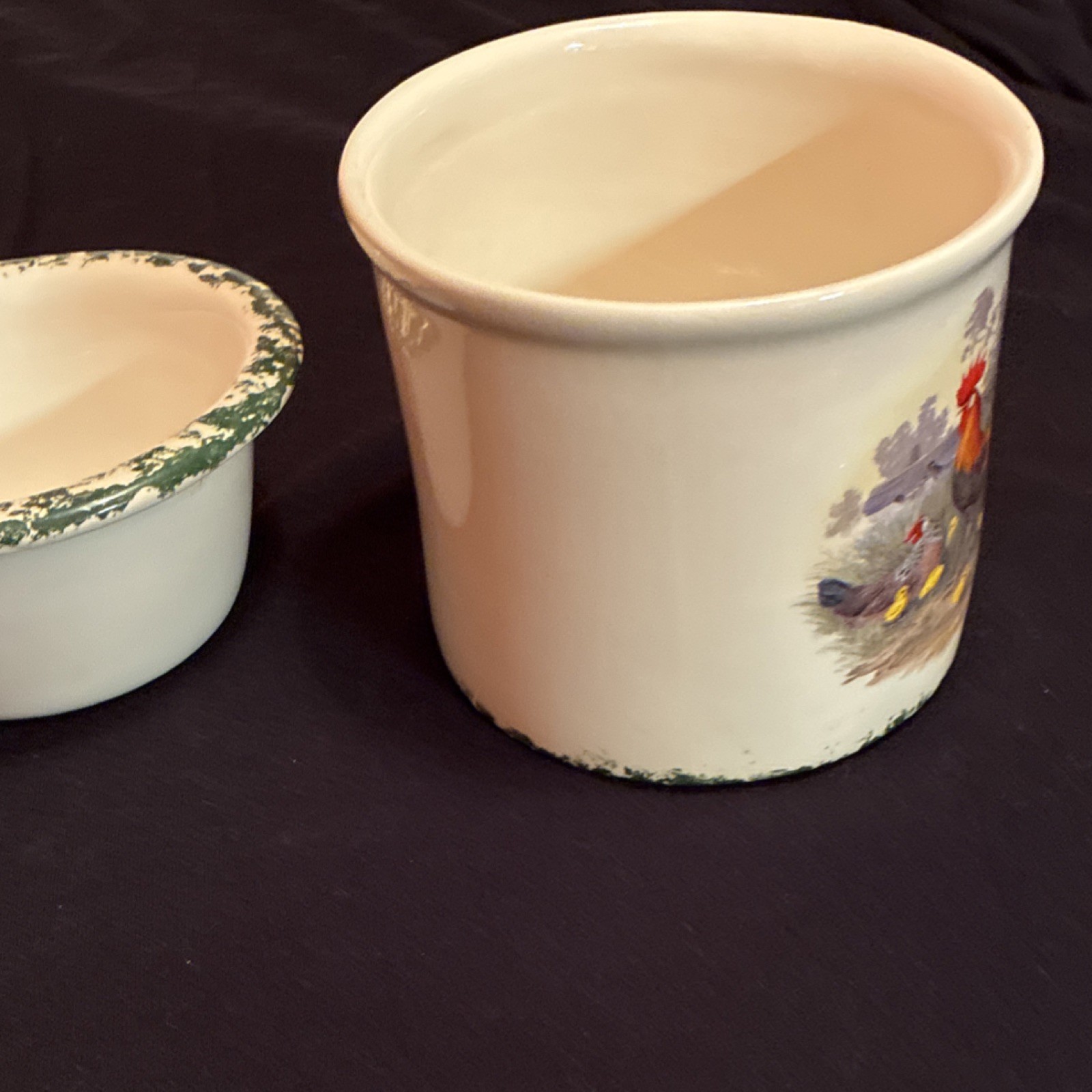 2-Piece Ceramic Round ice and Dip Bowl Set, White/Green Multicolor Rooster