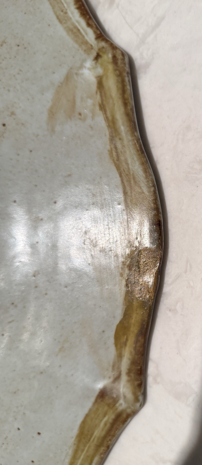 RARE 17″ Vtg NICOL Signed green, white Stoneware STUDIO ART Pottery Bowl Platter